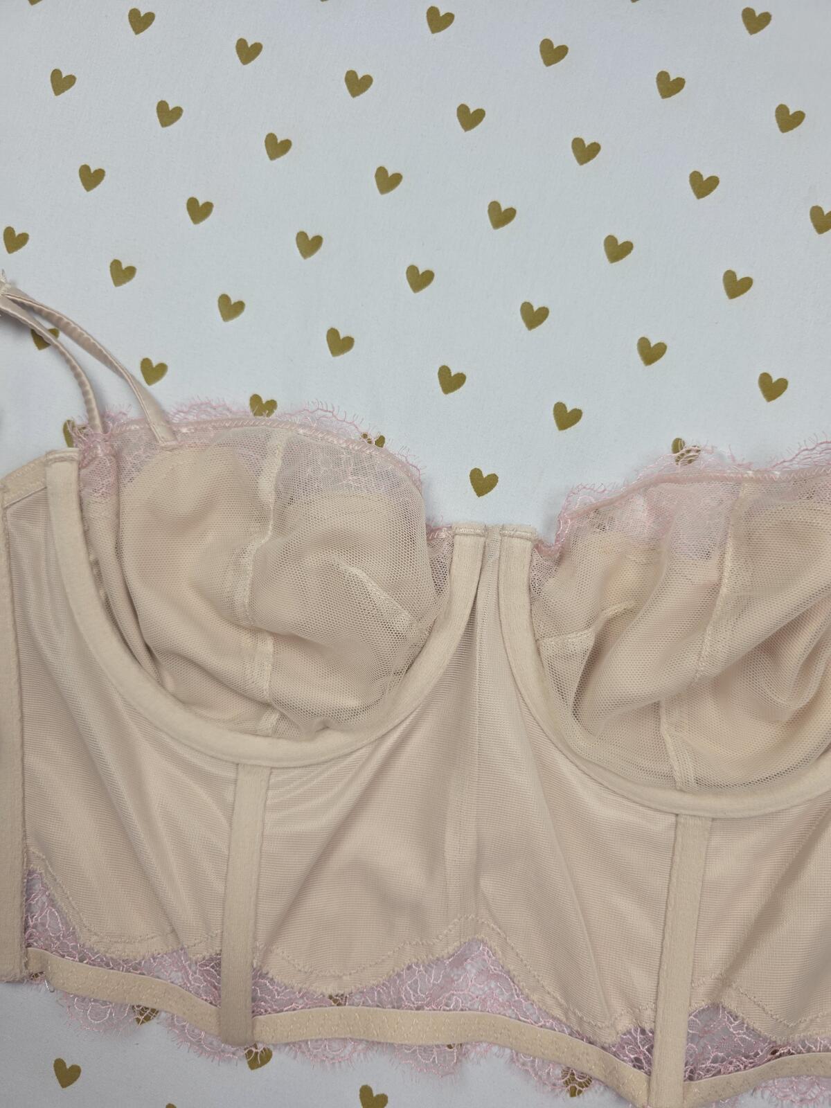 Victorias Secret Unlined Balconette Bra Top Satin Lace 32DD Caged