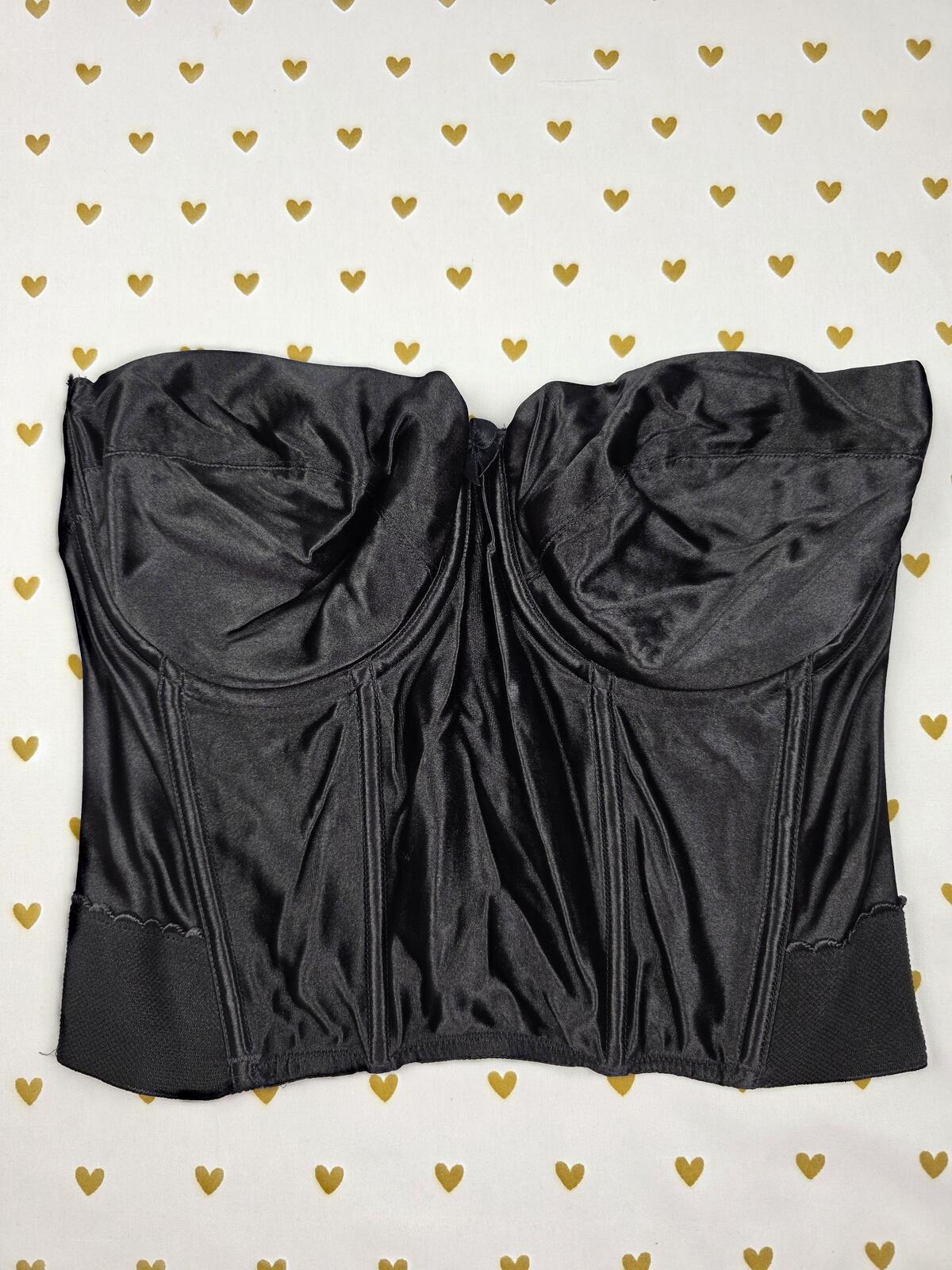 Victorias Secret Black Satin Backless Strapless Heart Label VINTAGE Bra 36D