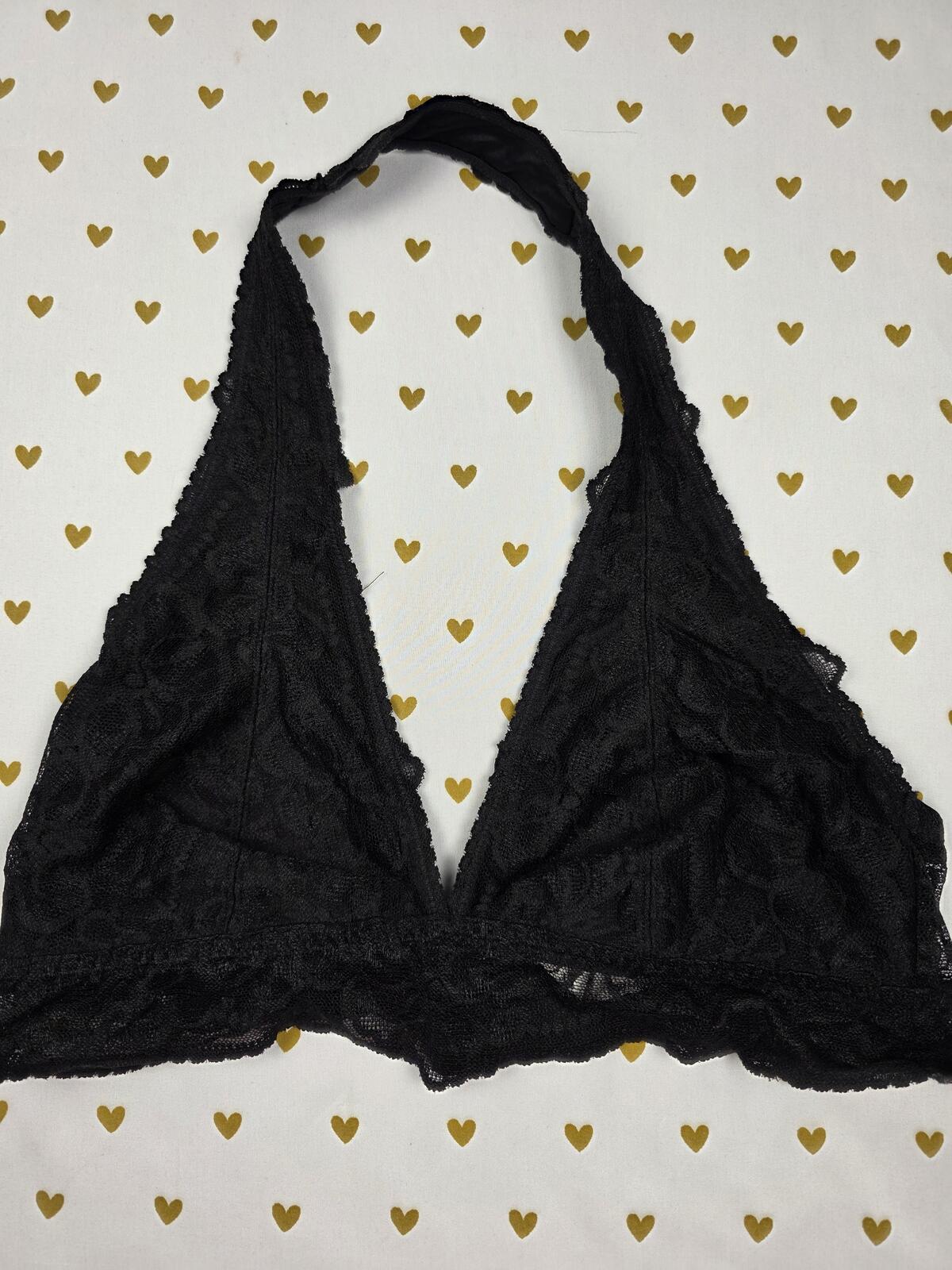 Victorias Secret Pink Black halter Lace LARGE  Bralette Bra Top Tank
