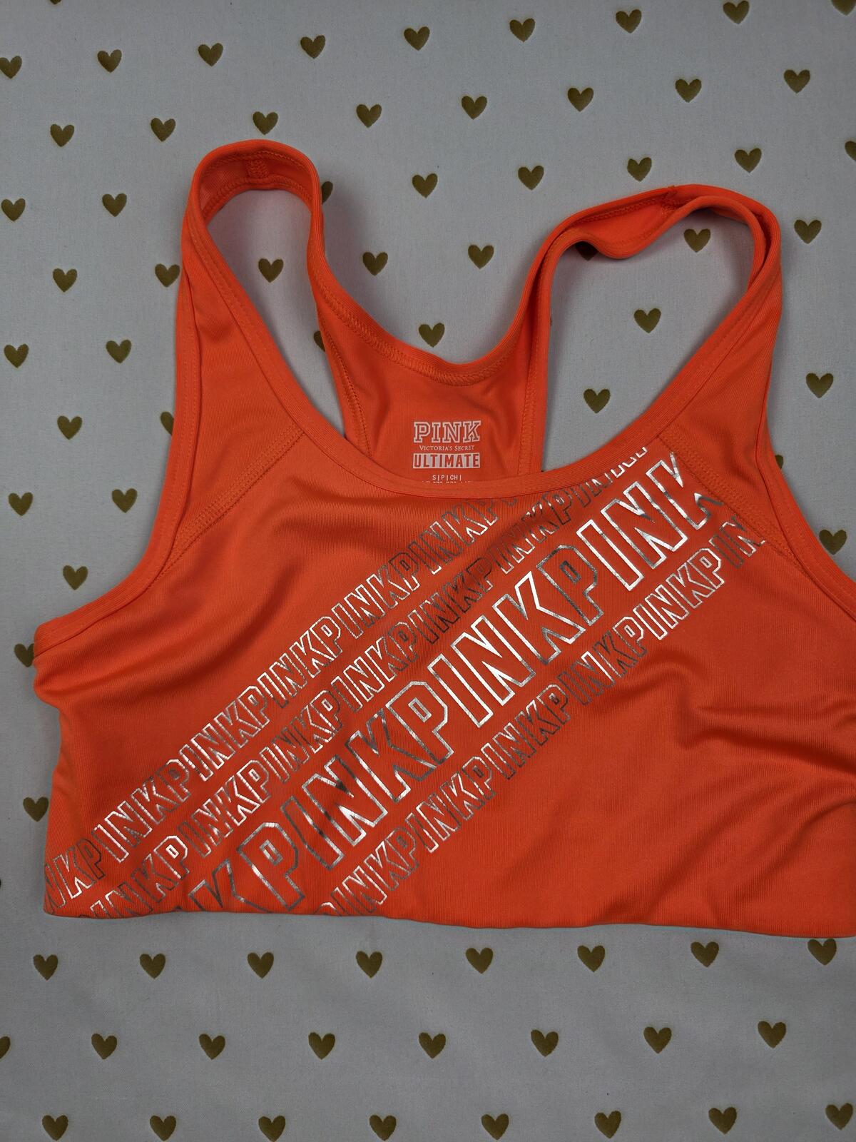 Victorias Secret Pink Orange Sports Bra Gold Logo Bralette Bra Top Tank