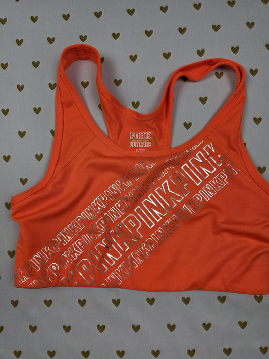 Victorias Secret Pink Orange Sports Bra Gold Logo Bralette Bra Top Tank