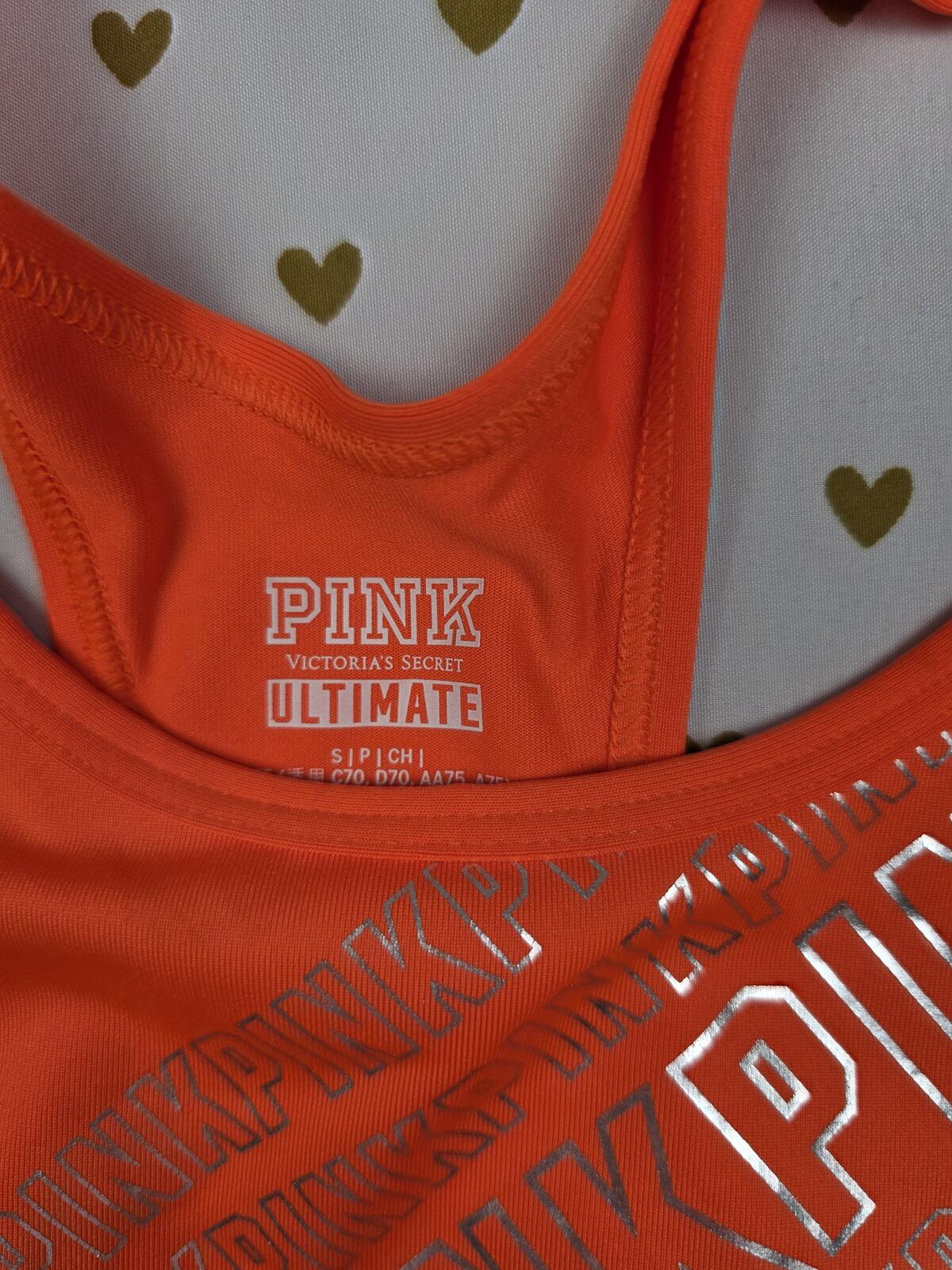Victorias Secret Pink Orange Sports Bra Gold Logo Bralette Bra Top Tank
