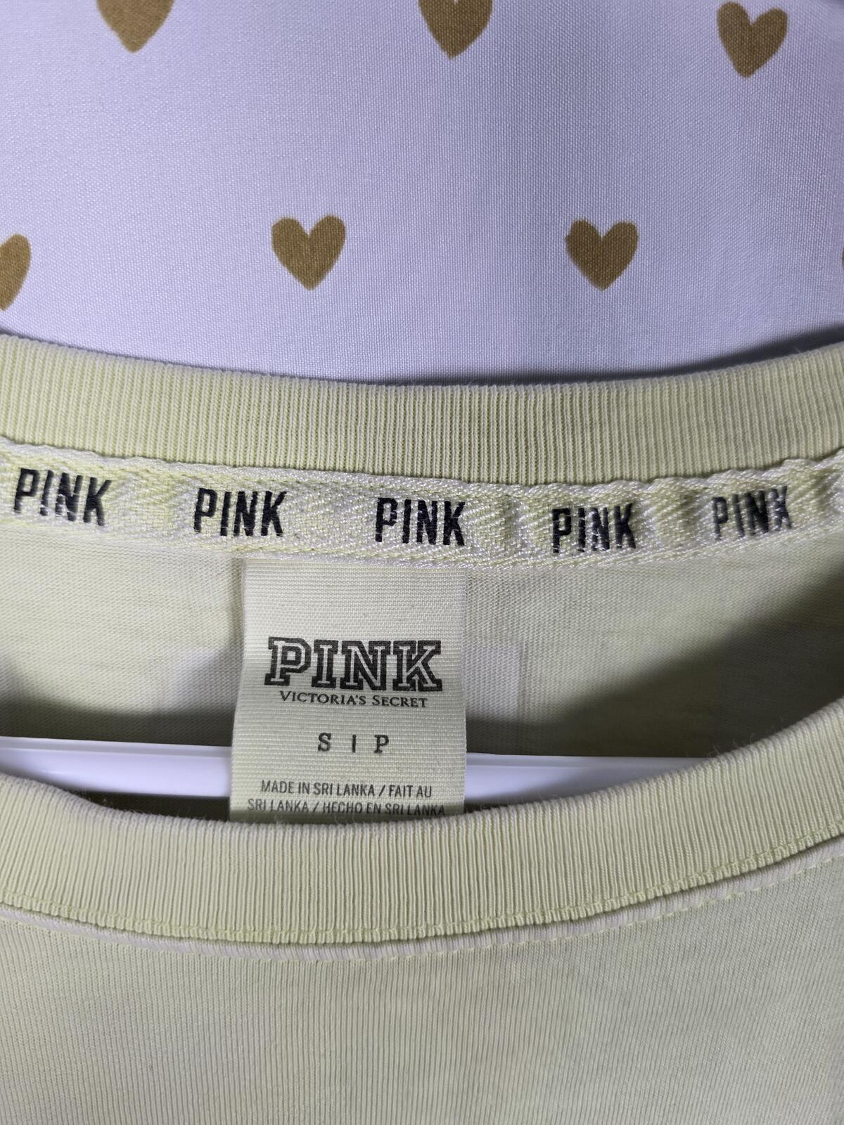 Victorias Secret PINK Oversized Thick Campus Long Sleeve Logo Tee SMALL