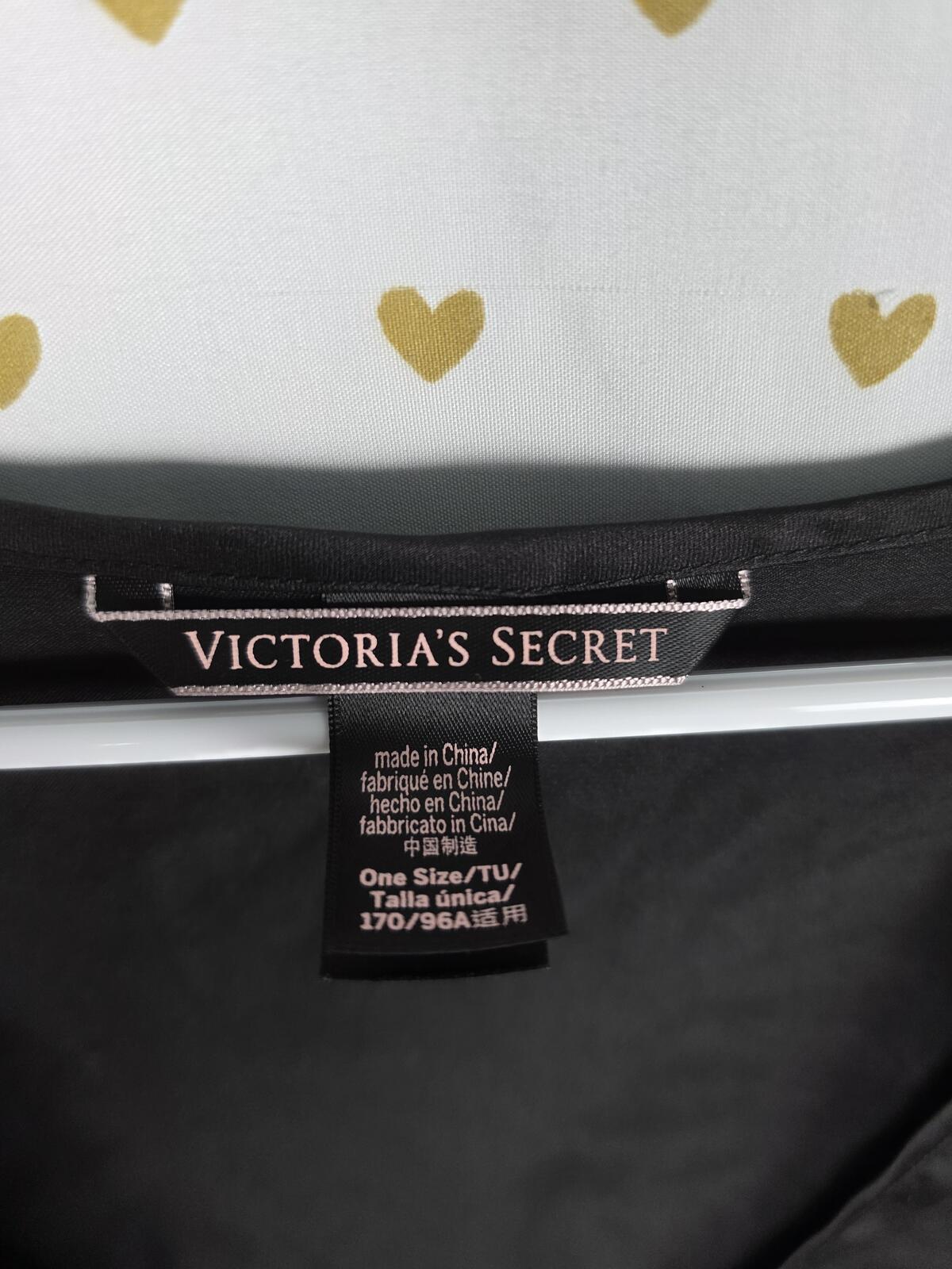 Victorias Secret Satin Silky Robe LOVE Tie Front Black One Size Fits ALL