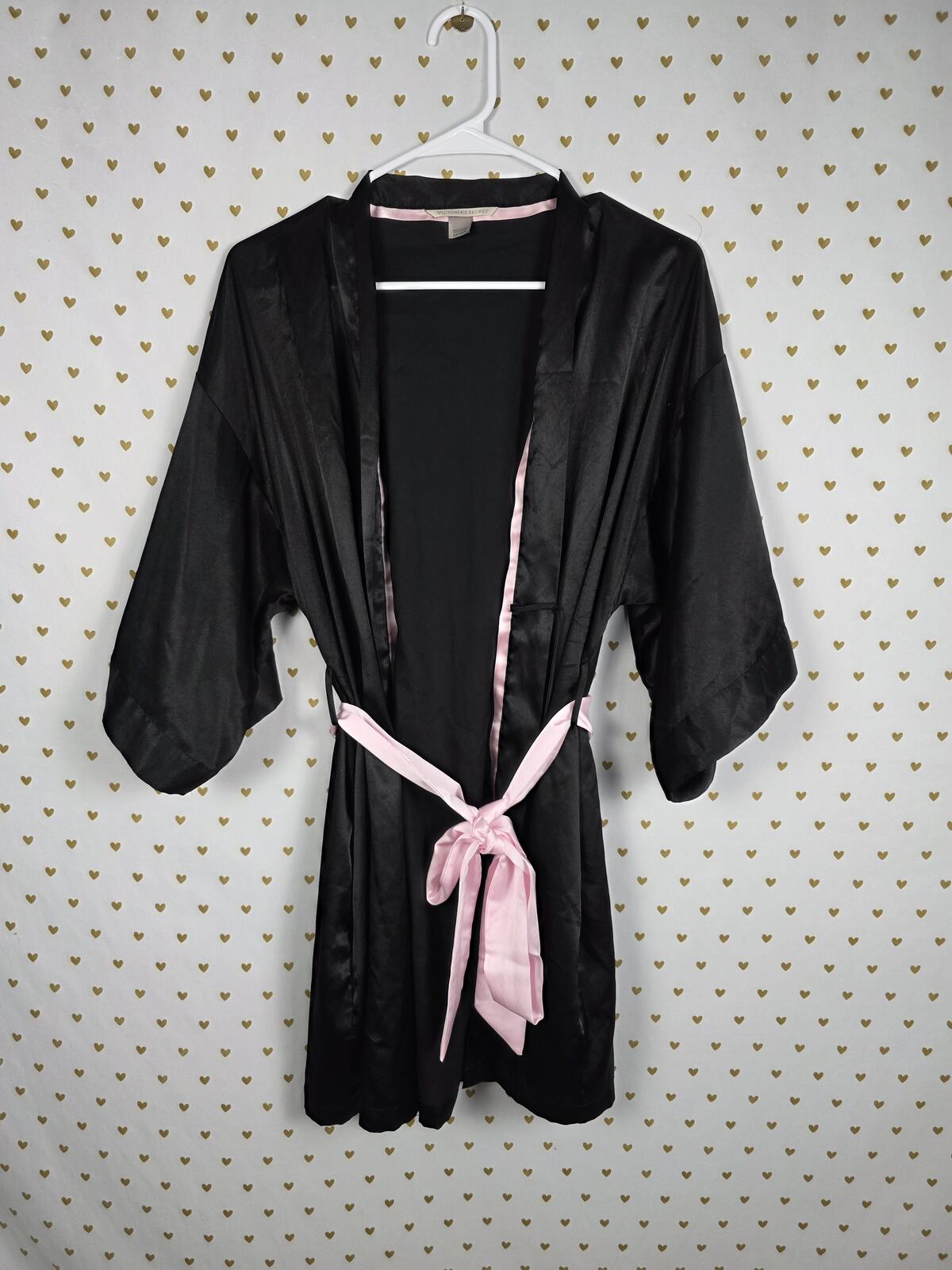 Victorias Secret Satin Silky Robe Small medium Black Pink