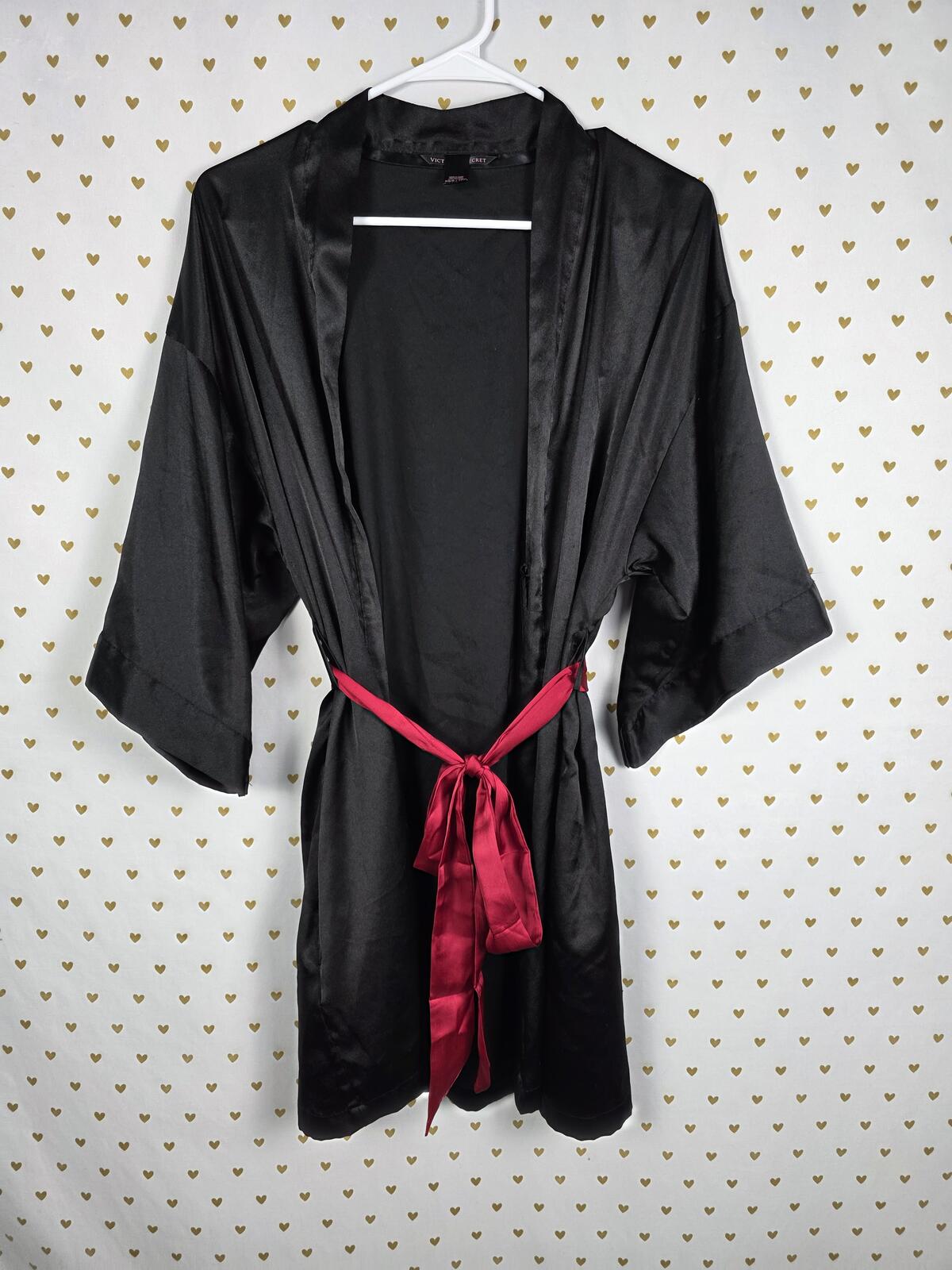 Victorias Secret Satin Silky Robe Black Red XS SMALL