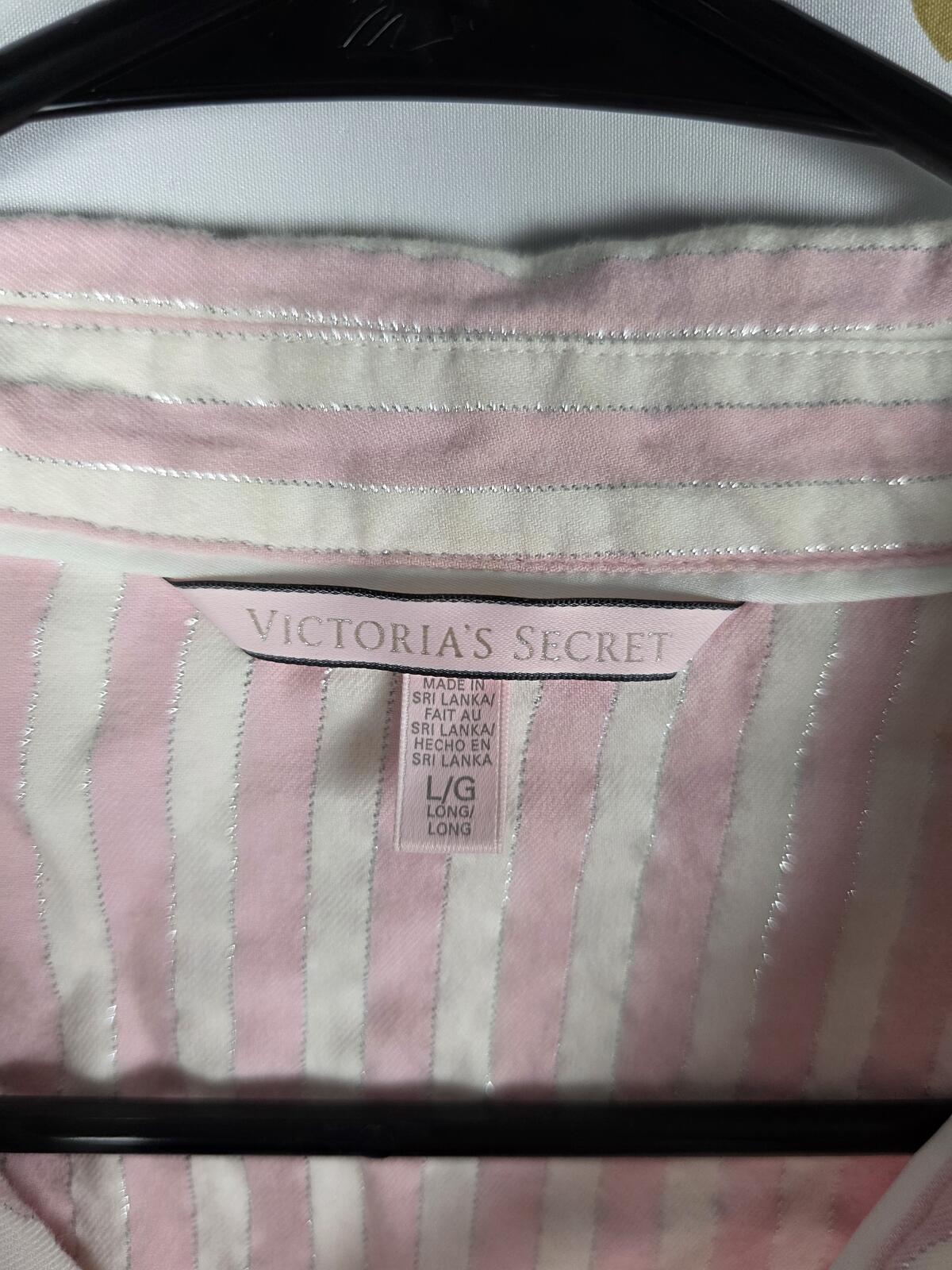 Victorias Secret LARGE PInk Shimmer Stripe Sleep Set Pajama Shirt Pants