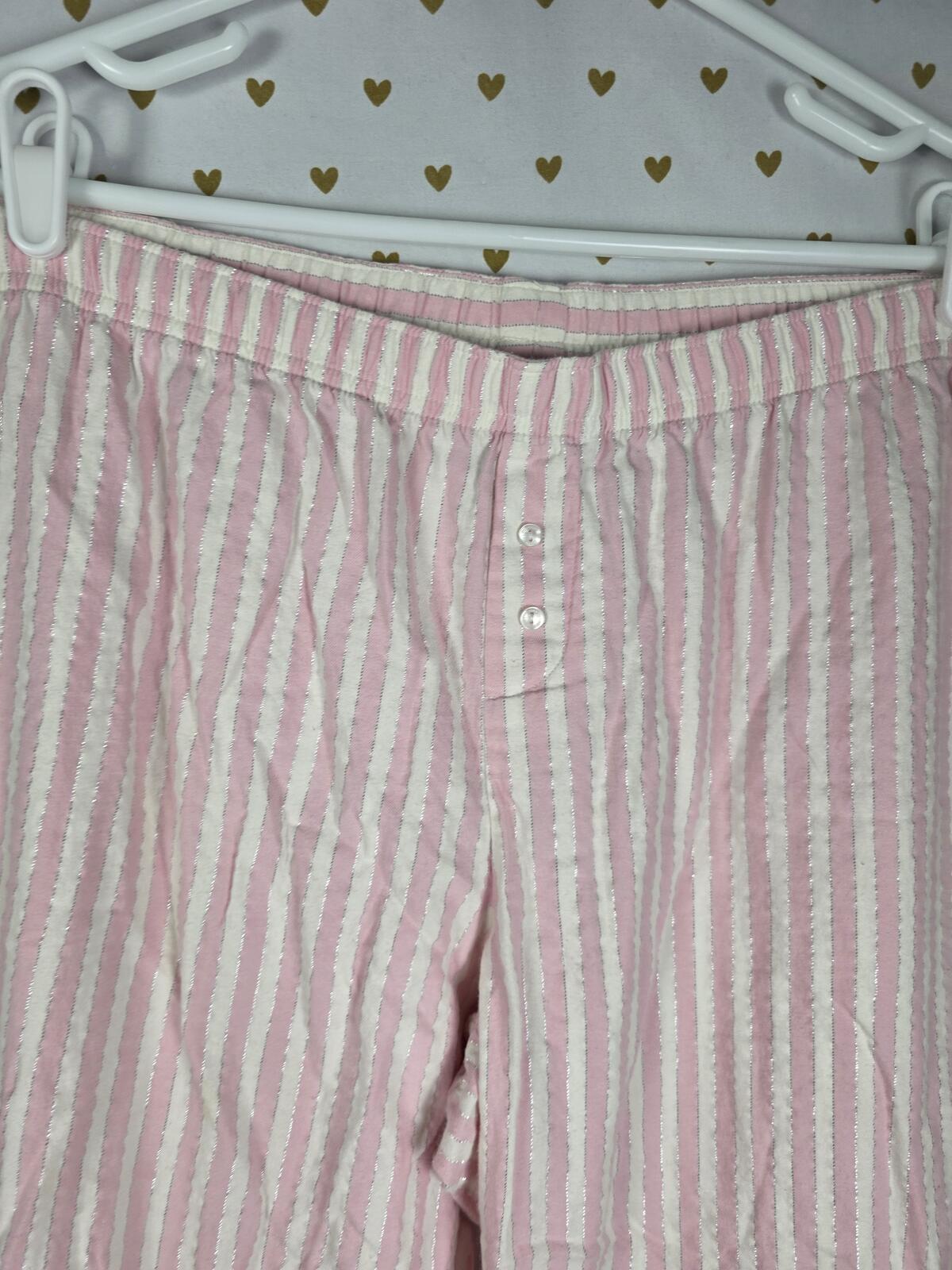 Victorias Secret LARGE PInk Shimmer Stripe Sleep Set Pajama Shirt Pants