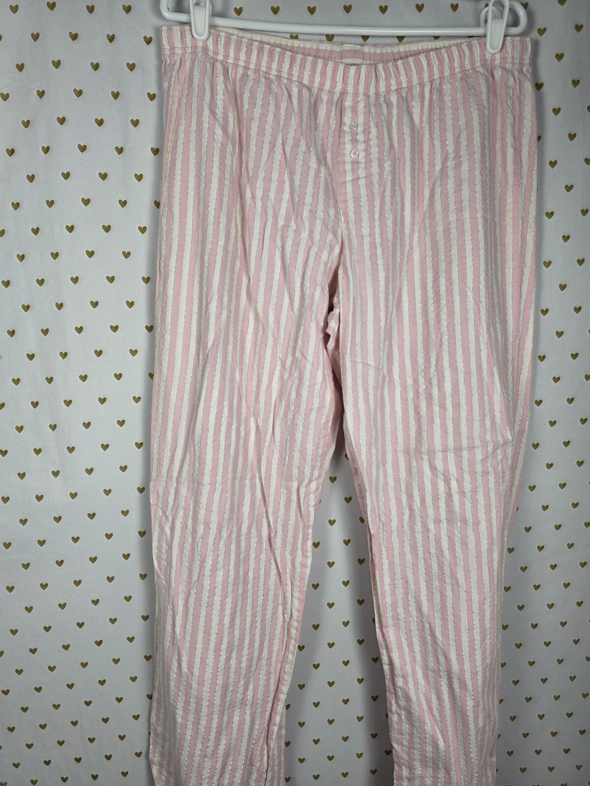Victorias Secret LARGE PInk Shimmer Stripe Sleep Set Pajama Shirt Pants