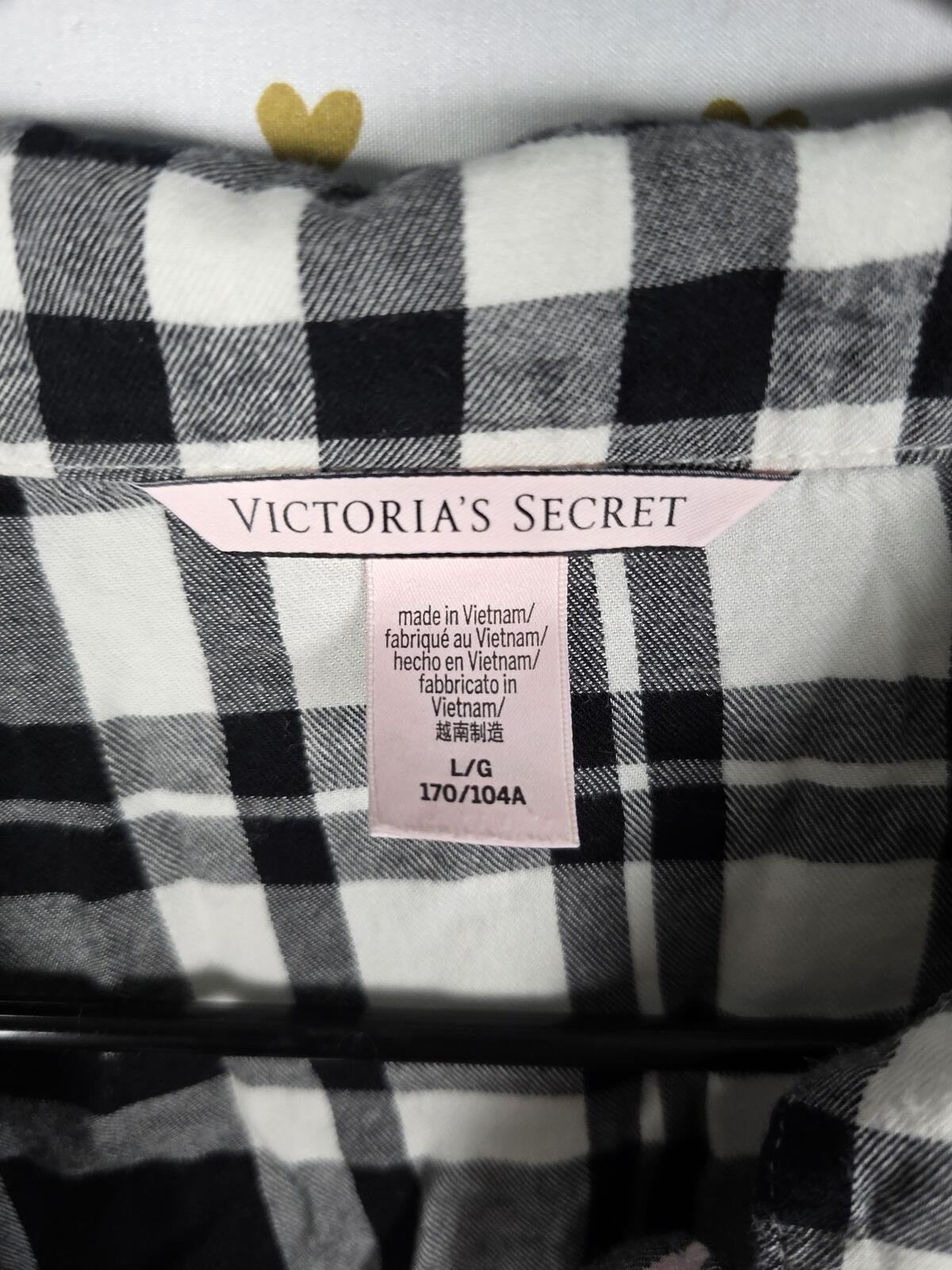 Victorias Secret Plaid Black Sleep Pajama Set 2pc Shorts Shirt Button Front L