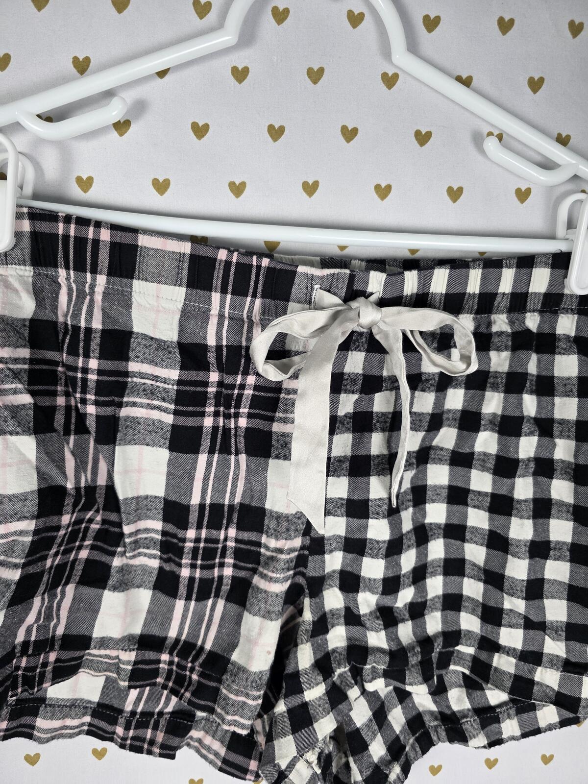 Victorias Secret Plaid Black Sleep Pajama Set 2pc Shorts Shirt Button Front L