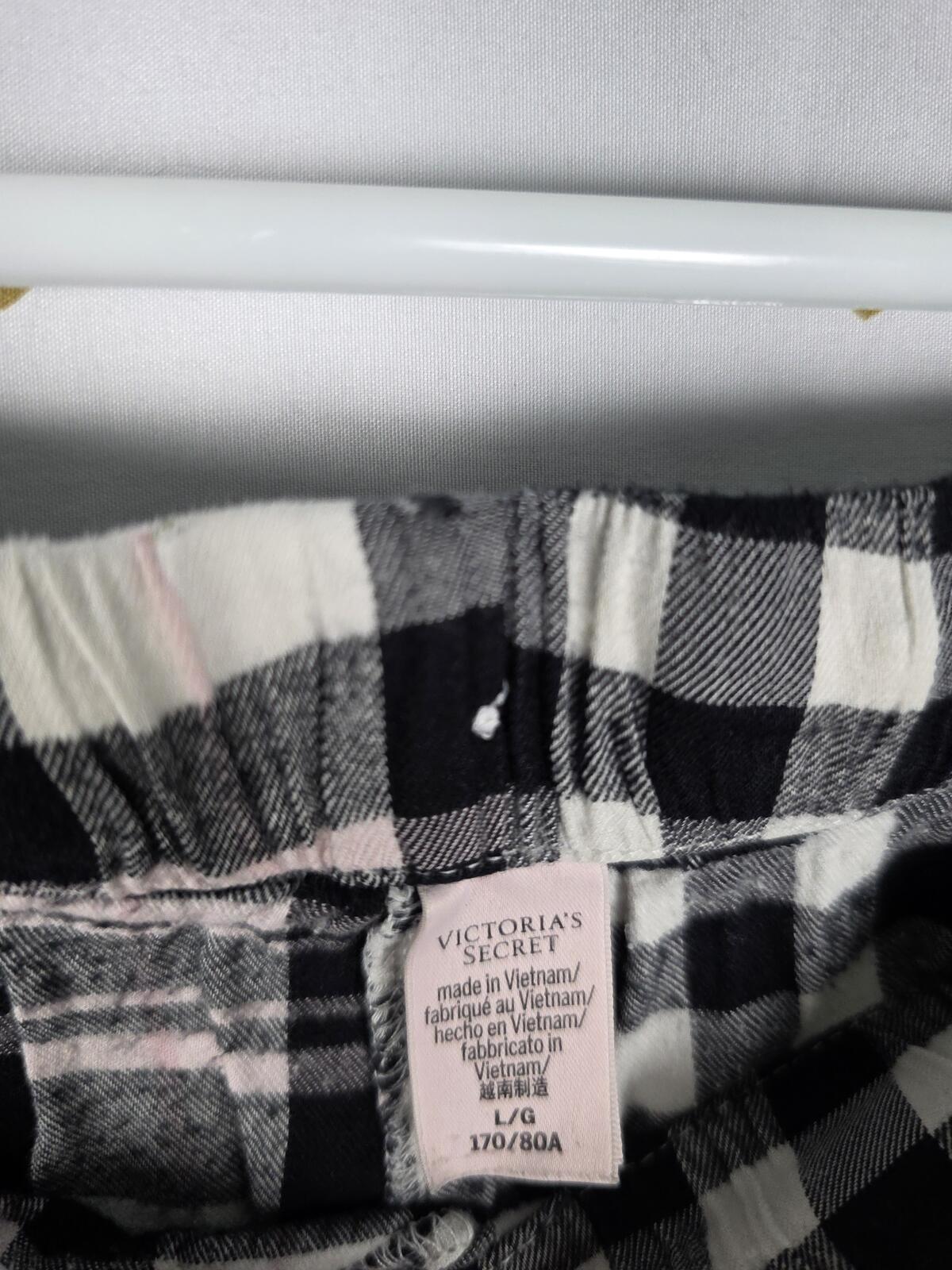 Victorias Secret Plaid Black Sleep Pajama Set 2pc Shorts Shirt Button Front L