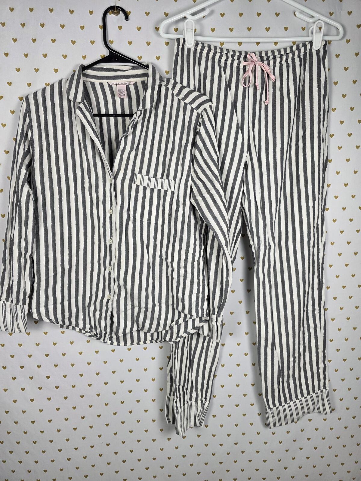 Victorias Secret Striped Sleep Set Pajamas Pants Shirt Button Front XS