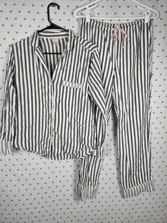 Victorias Secret Striped Sleep Set Pajamas Pants Shirt Button Front XS