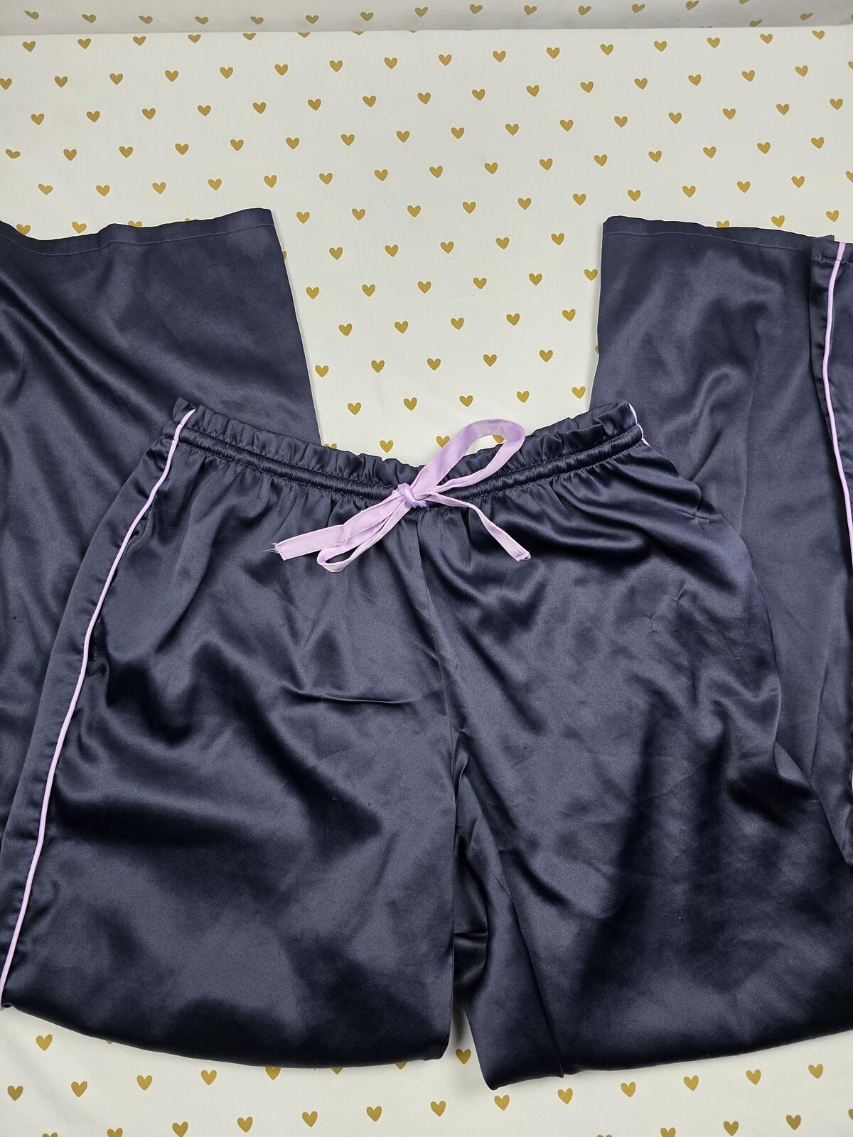 Victorias Secret Blue Satin Silky Striped Sleep Pants Pajama Bottoms MEDIUM