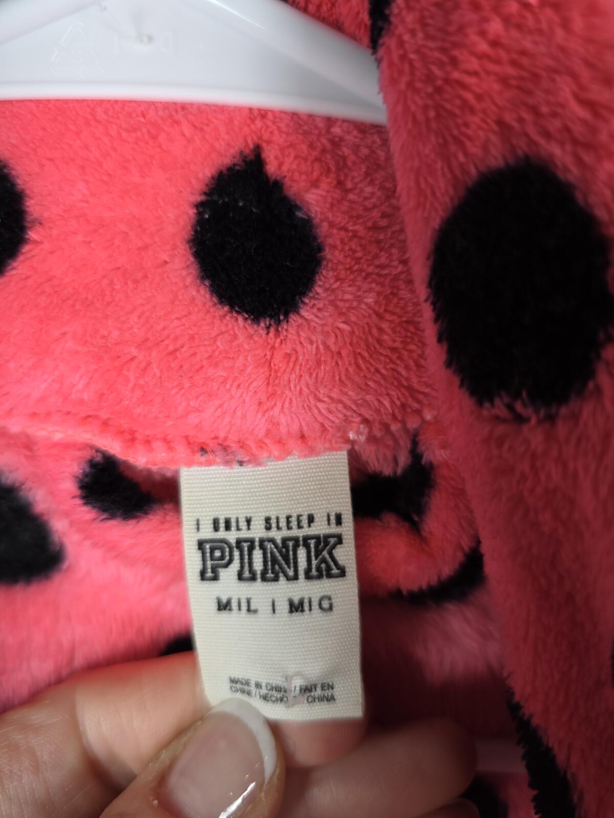 Victorias Secret Polka Dot PINK fluffy Bath Robe Warm MEDIUM LARGE
