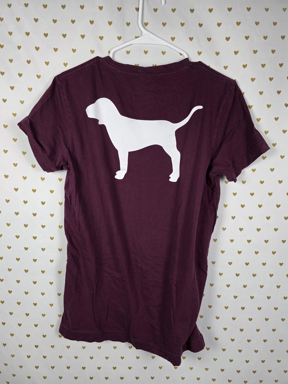 Victorias Secret PINK Maroon Dog Logo Tee Shirt Pocket XS