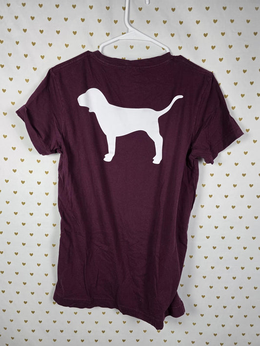 Victorias Secret PINK Maroon Dog Logo Tee Shirt Pocket XS