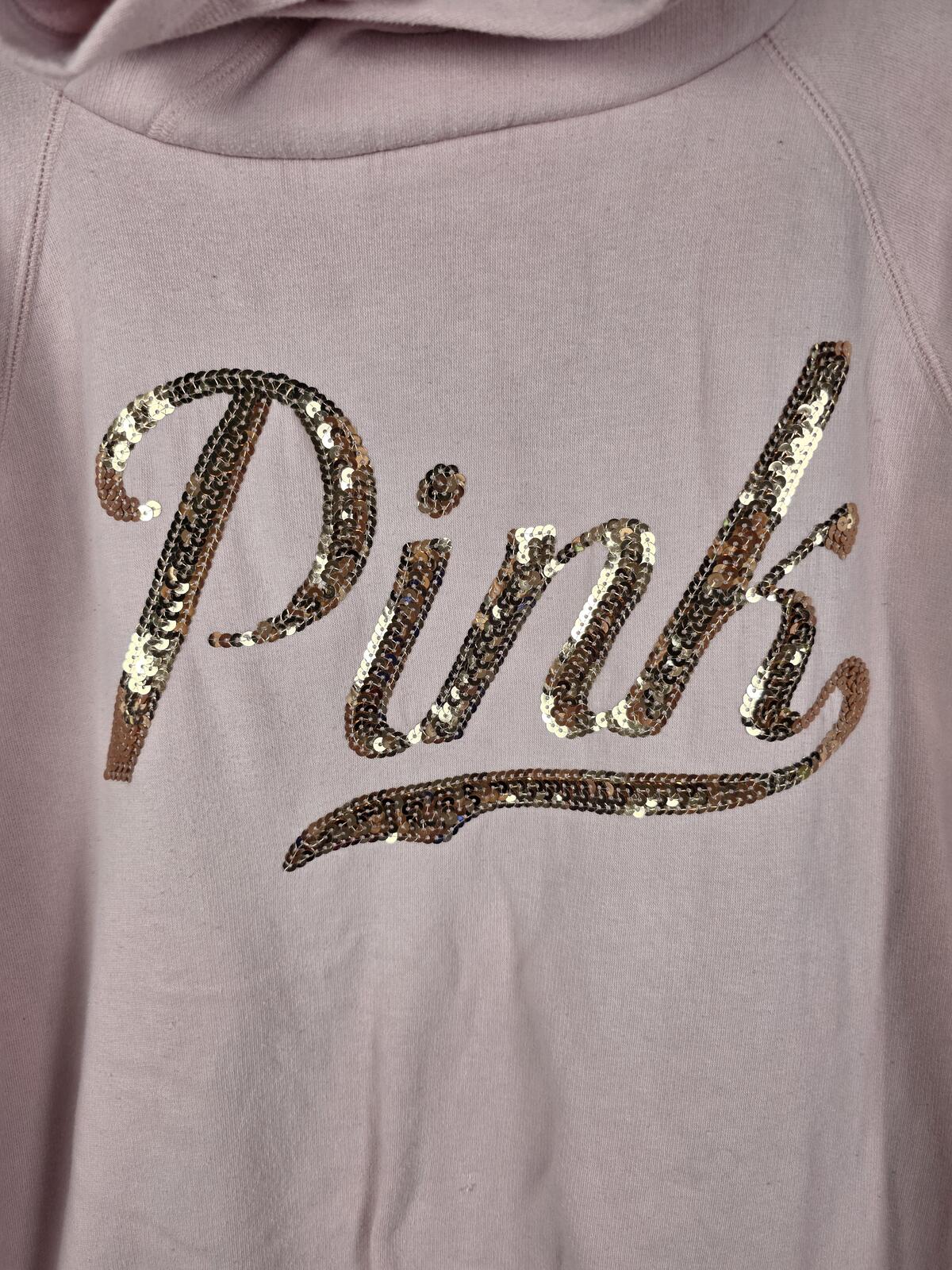Victorias Secret Pink BLING Pullover Hooded Sweater Shirt Gold LARGE