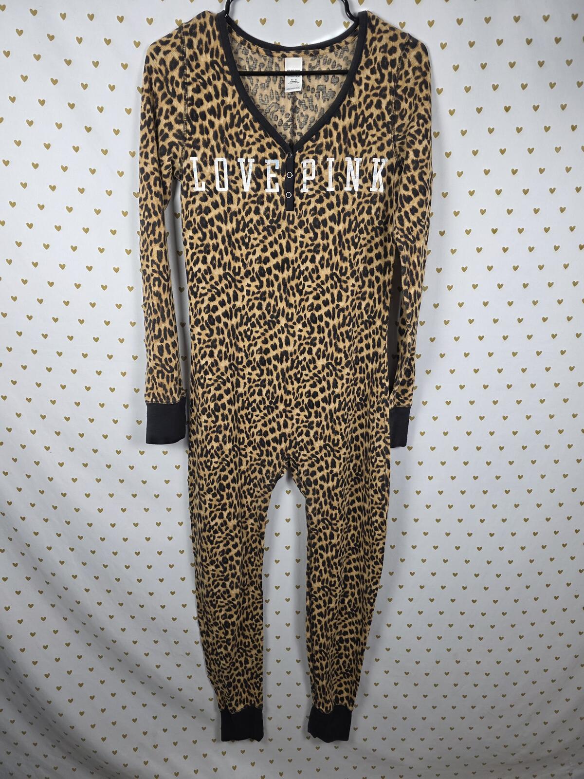 Victorias Secret PINK CHEETAH Leopard One Piece Sleep Outfit Trap Door MEDIUM