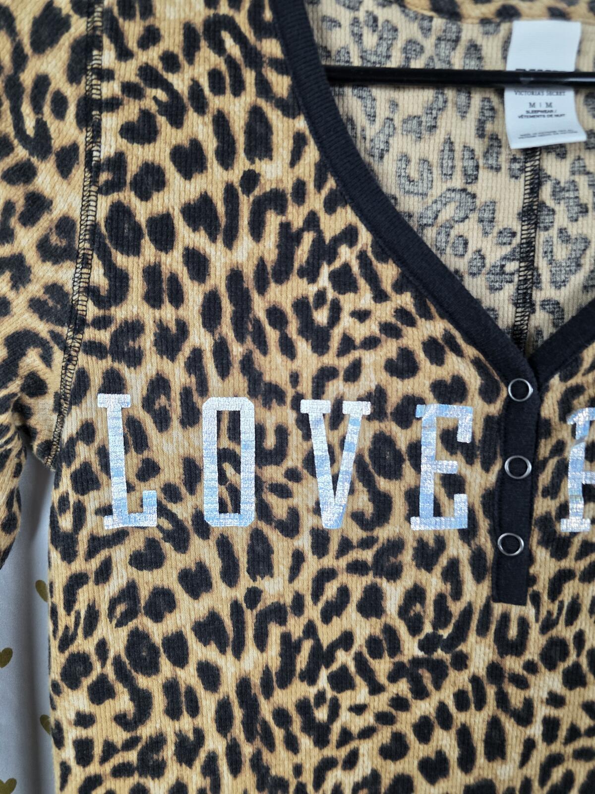 Victorias Secret PINK CHEETAH Leopard One Piece Sleep Outfit Trap Door MEDIUM