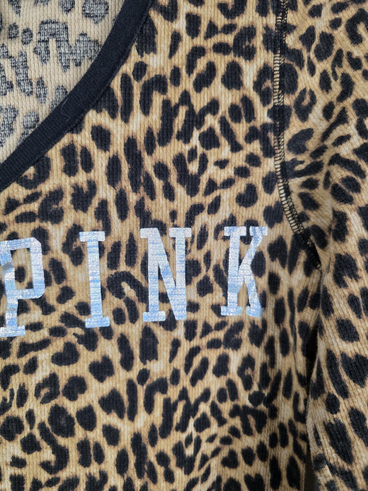 Victorias Secret PINK CHEETAH Leopard One Piece Sleep Outfit Trap Door MEDIUM