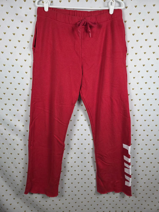 Victorias Secret PINK Red logo Flared Raw Hem Sweats Sweatpants LARGE