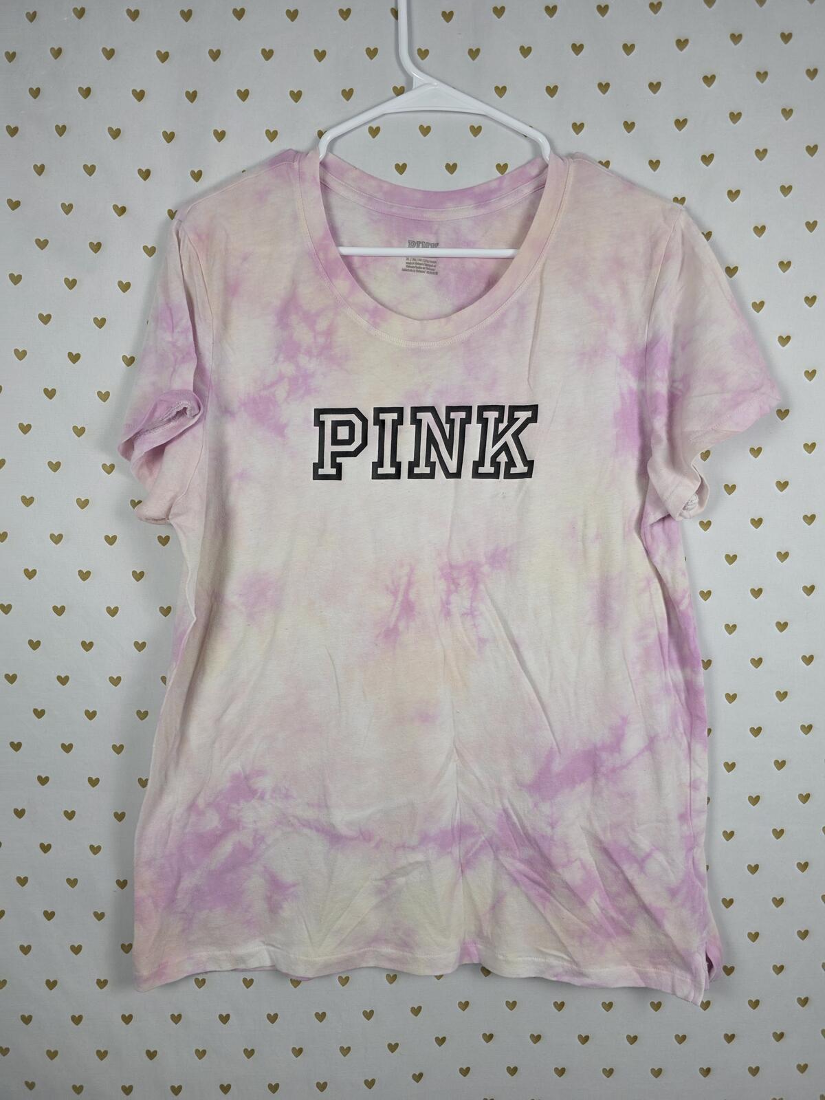 Victorias Secret PINK Tye Dye Logo Tee shirt Purple XL