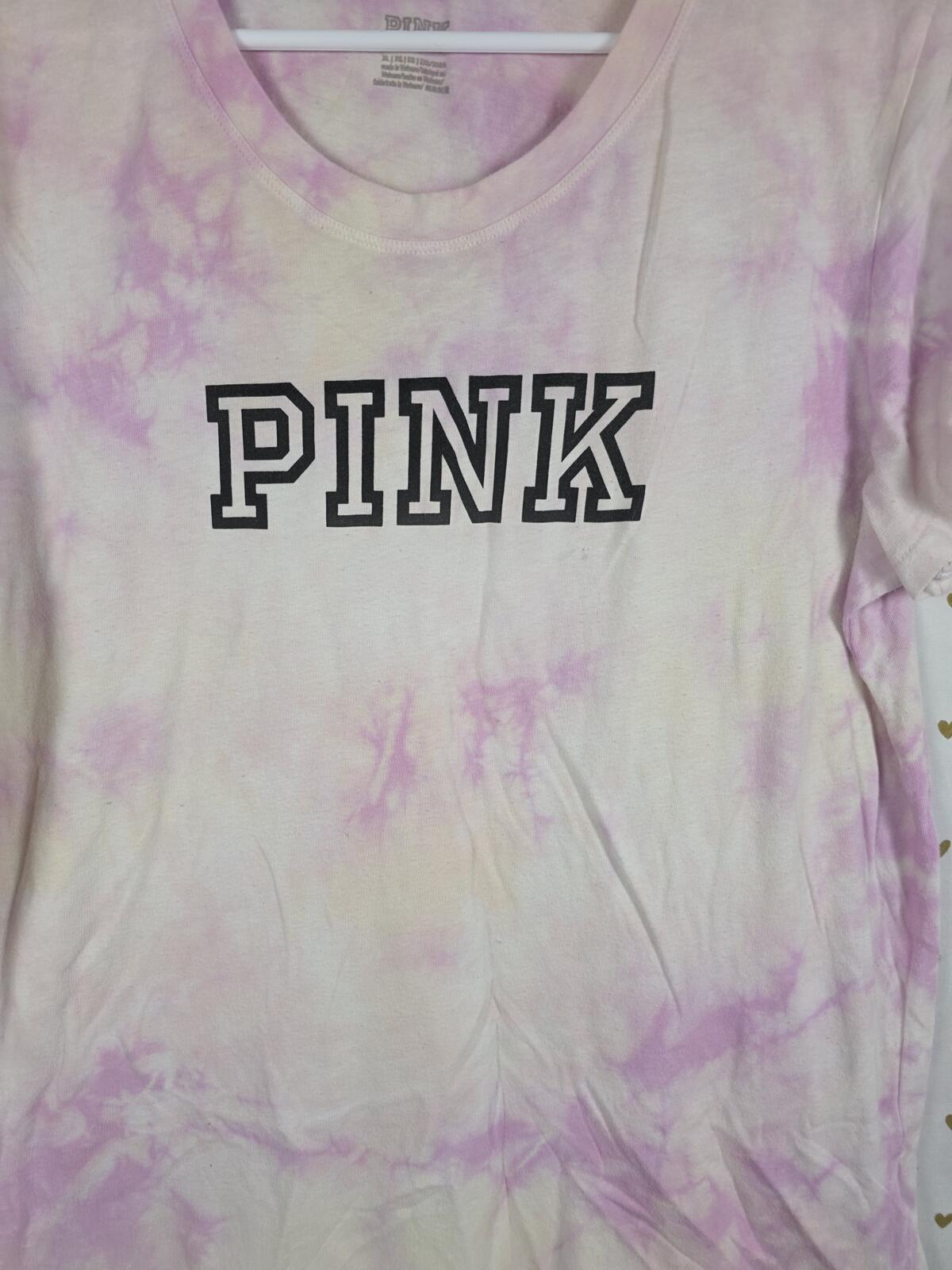 Victorias Secret PINK Tye Dye Logo Tee shirt Purple XL