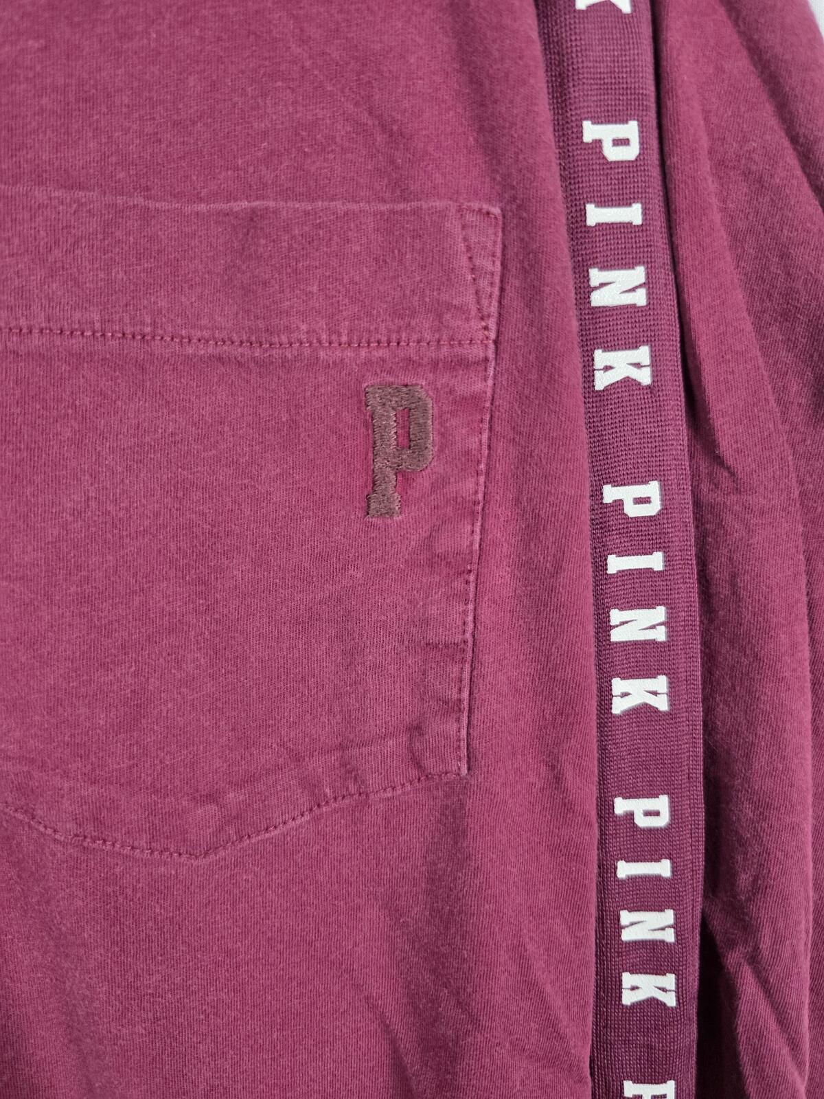 Victorias Secret PINK Dog Logo Long sleeve Maroon Campus Tee shirt SMALL