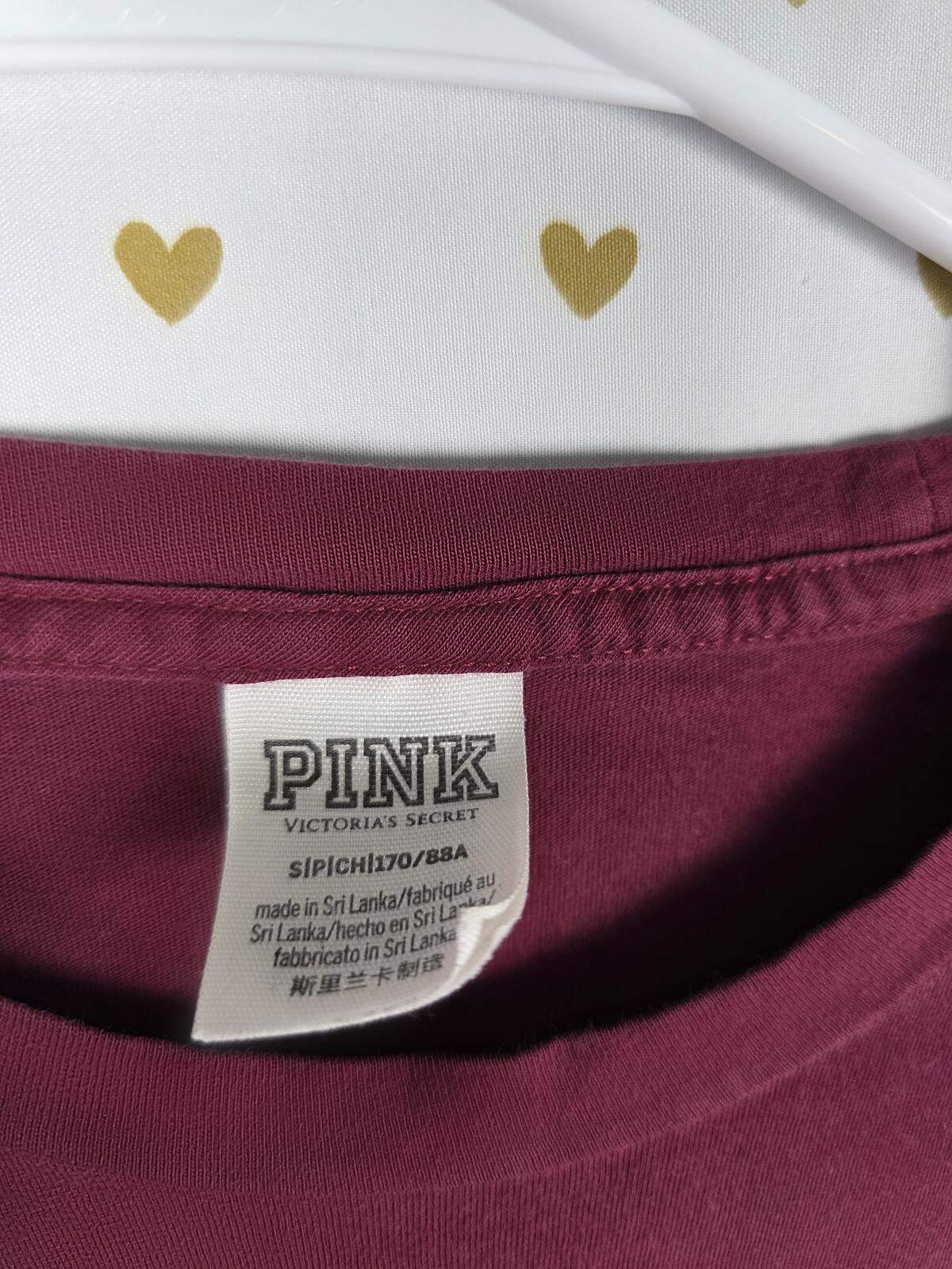 Victorias Secret PINK Dog Logo Long sleeve Maroon Campus Tee shirt SMALL