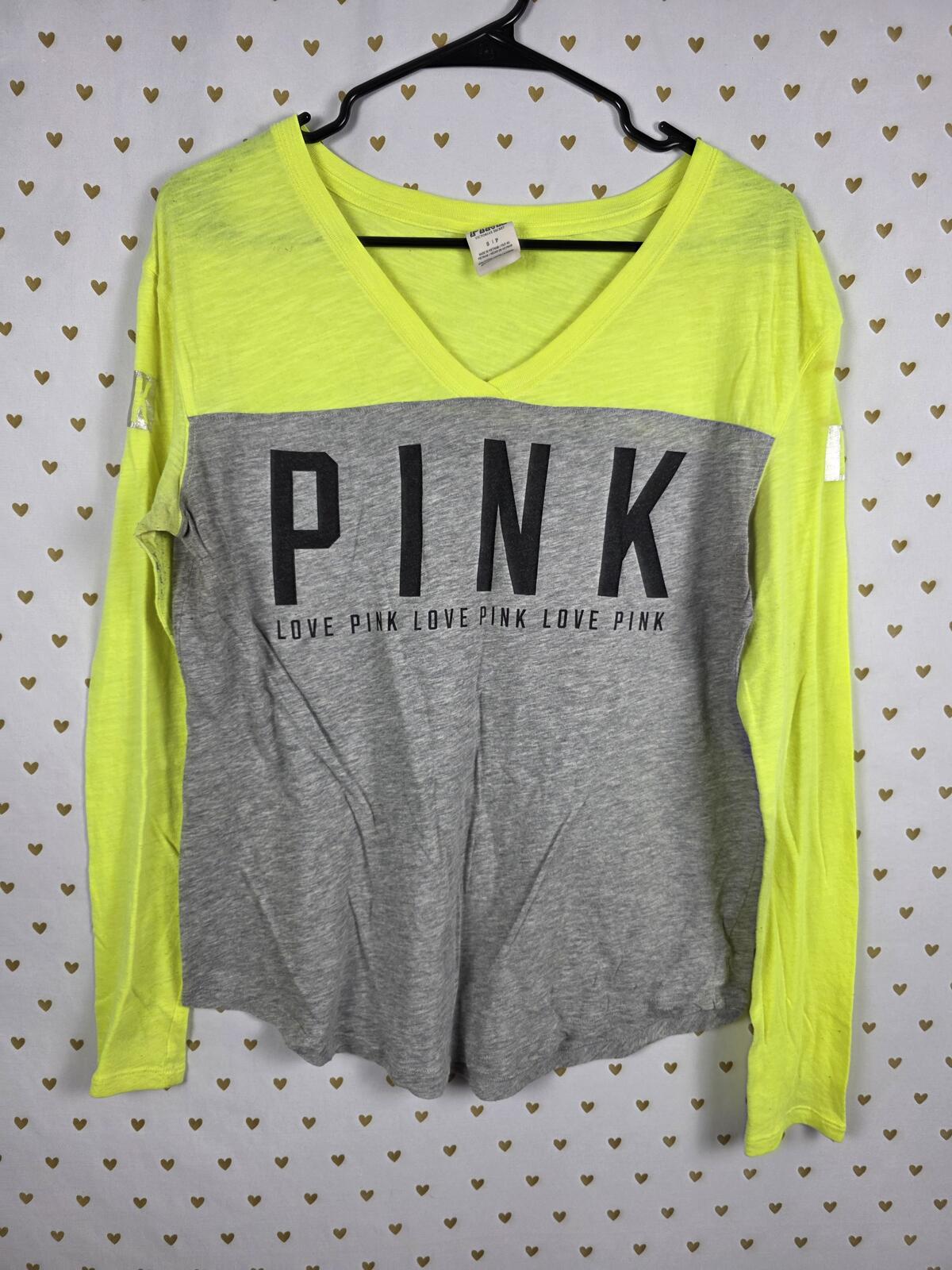 Victorias Secret PINK Neon Colorblock Logo Tee shirt SMALL
