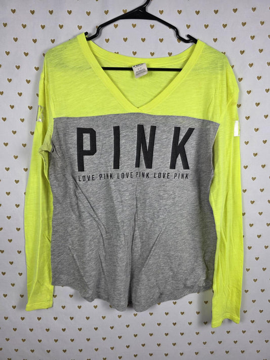 Victorias Secret PINK Neon Colorblock Logo Tee shirt SMALL