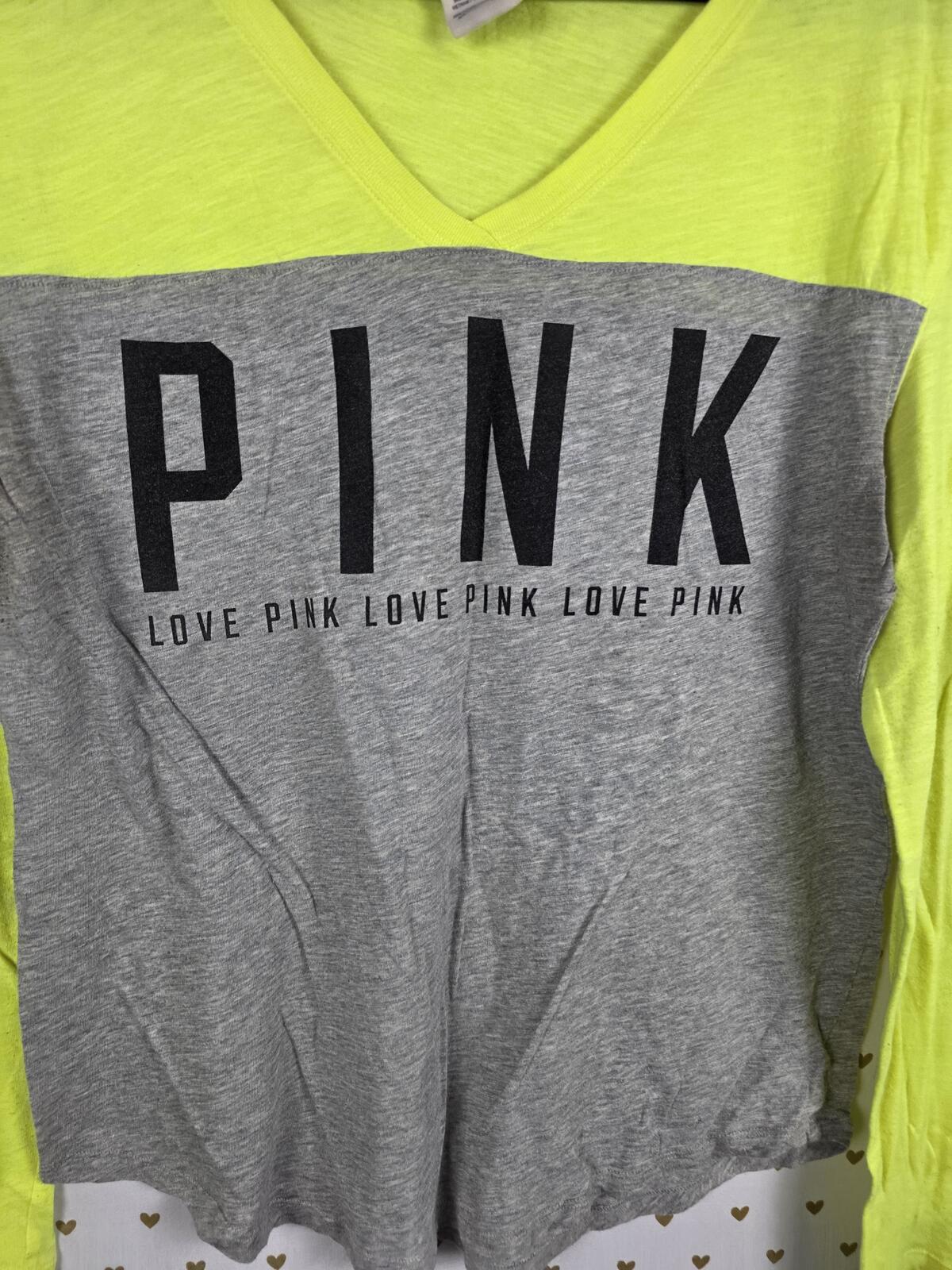 Victorias Secret PINK Neon Colorblock Logo Tee shirt SMALL