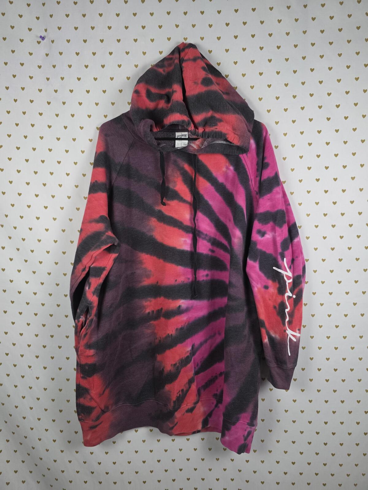 Victorias Secret PINK Oversized Tye Dye Sweater Hoodie DRESS Long Pockets LARGE