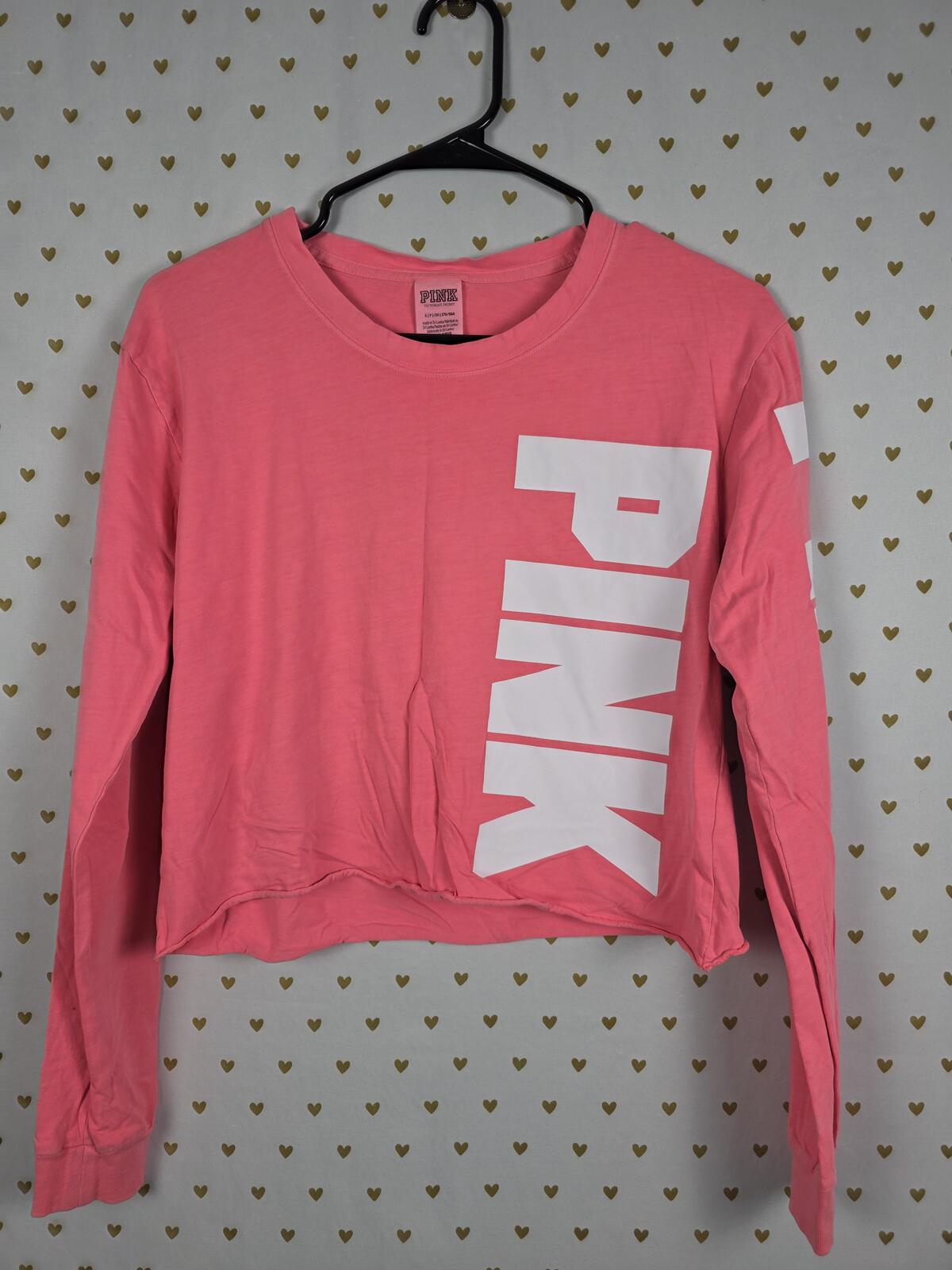 Victorias Secret PINK Cropped Long sleeve Logo Tee shirt Crop Small