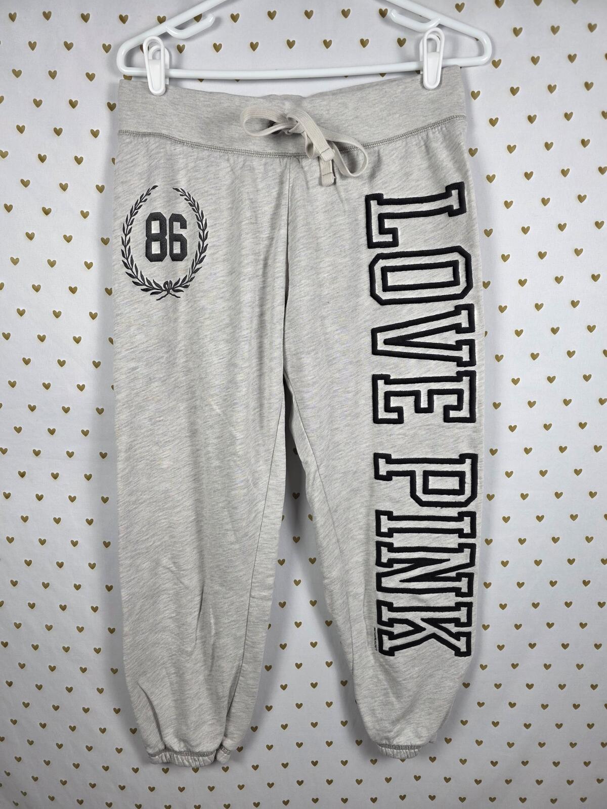 Victorias Secret PINK Vintage Embroidered sweats tapered Joggers Grey MEDIUM