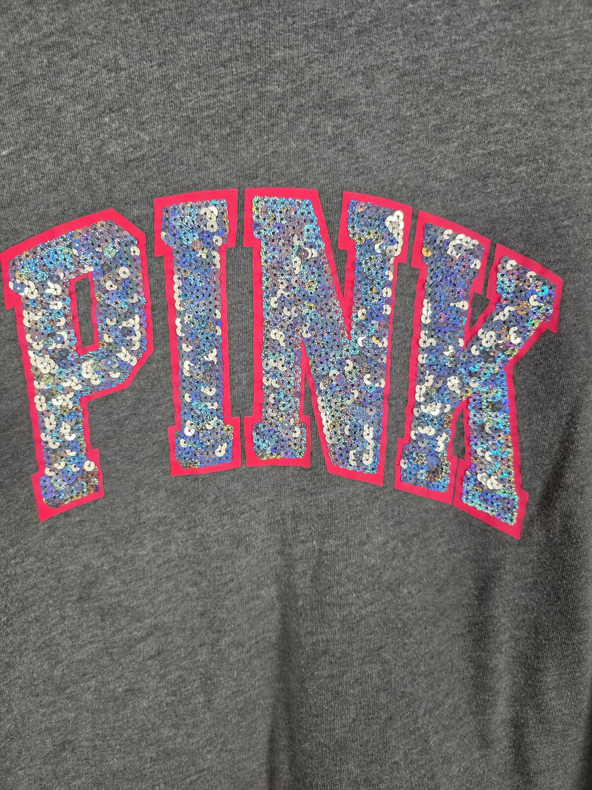 Victorias Secret Pink BLING Long sleeve Sequined Sweater Shirt Grey SMALL