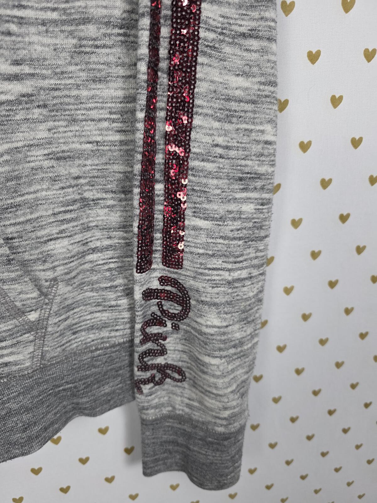 Victorias Secret Pink RED BLING SEQUINED Full Zip Hoodie Jacket Grey LARGE