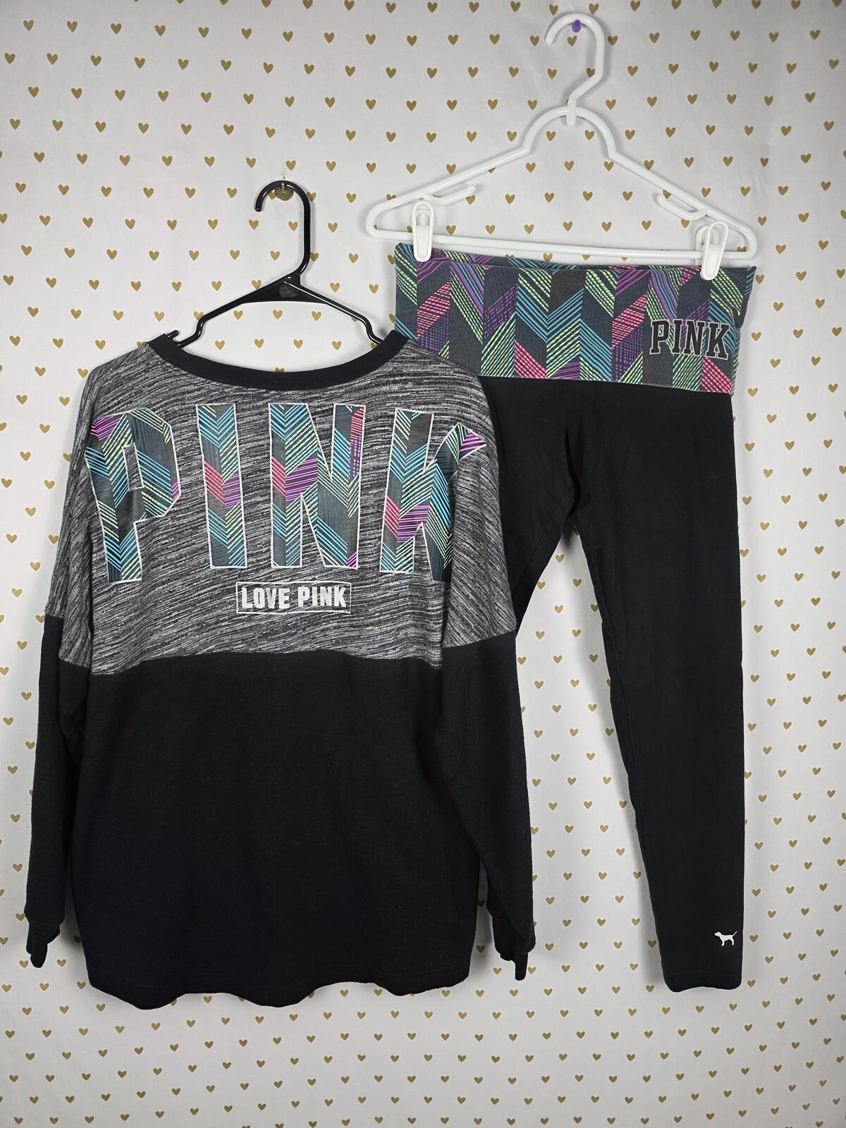 Victorias Secret Pink FOLDOVER SET 2pc Geometric Sweater Yoga Pants Medium