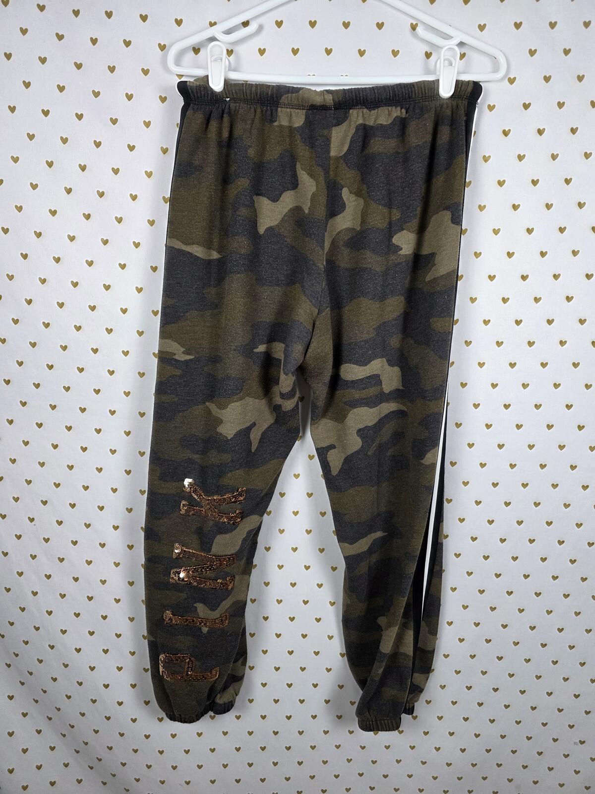 Victorias Secret PINK CAMO BLING Sequined Sweats Sweatpants Joggers SMALL