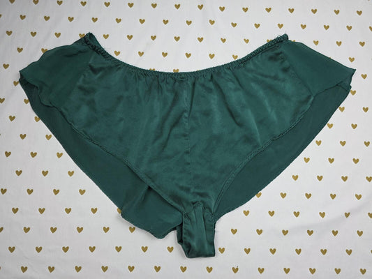 Victorias Secret VINTAGE SILK Dark Green Flowy Sleep Shorts Boxers Pajama Bottom