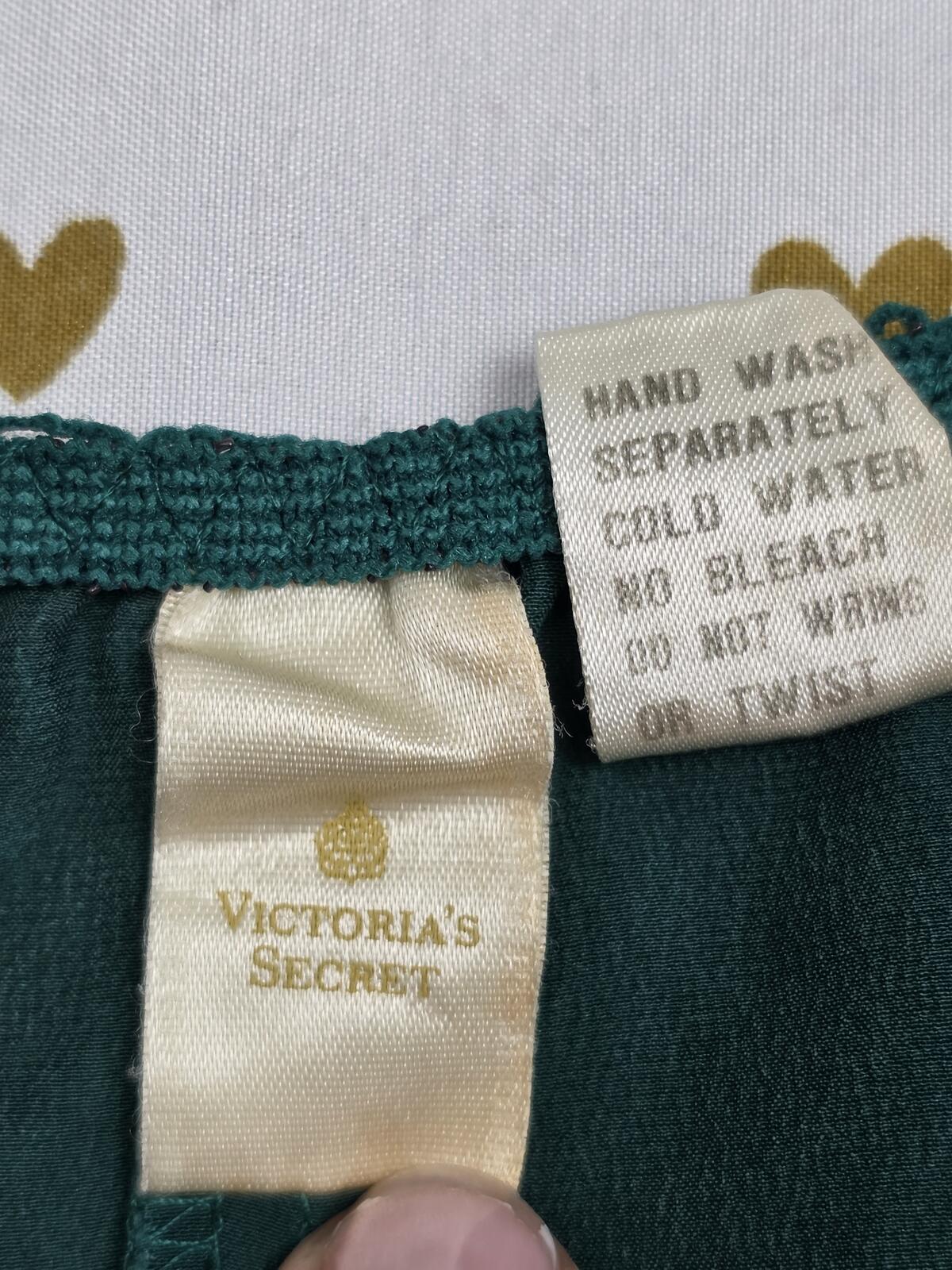 Victorias Secret VINTAGE SILK Dark Green Flowy Sleep Shorts Boxers Pajama Bottom