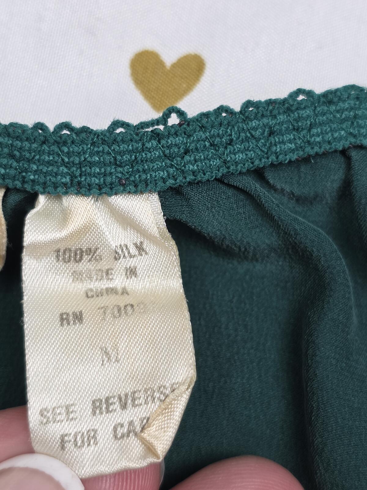 Victorias Secret VINTAGE SILK Dark Green Flowy Sleep Shorts Boxers Pajama Bottom