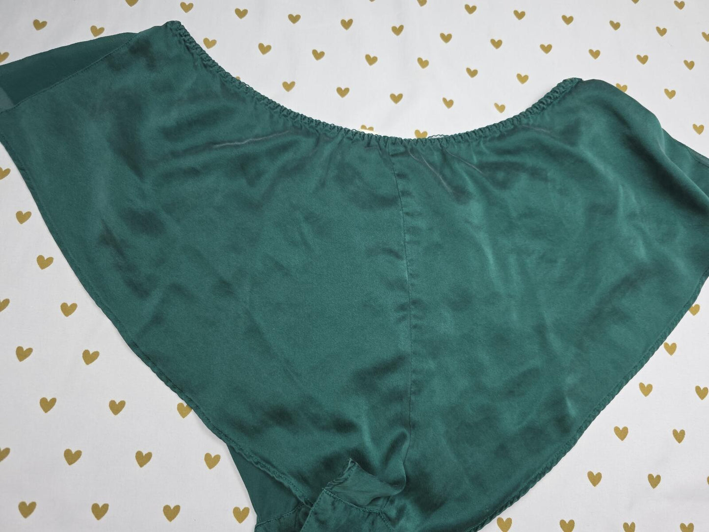 Victorias Secret VINTAGE SILK Dark Green Flowy Sleep Shorts Boxers Pajama Bottom