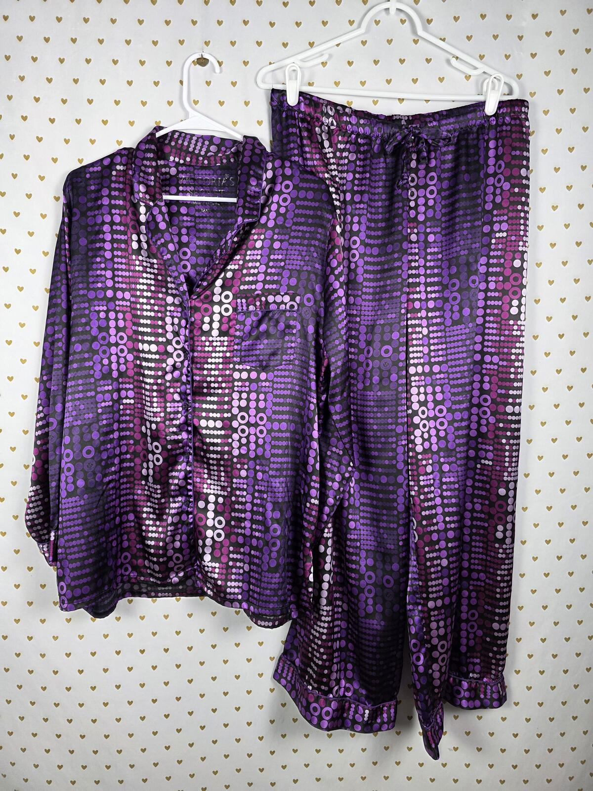 Victorias Secret VINTAGE Purple SATIN Sleep Set Pajamas Shirt Pants  LARGE