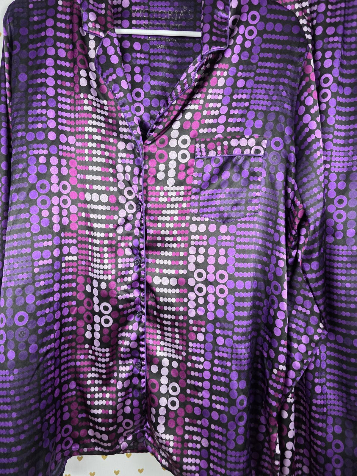 Victorias Secret VINTAGE Purple SATIN Sleep Set Pajamas Shirt Pants  LARGE