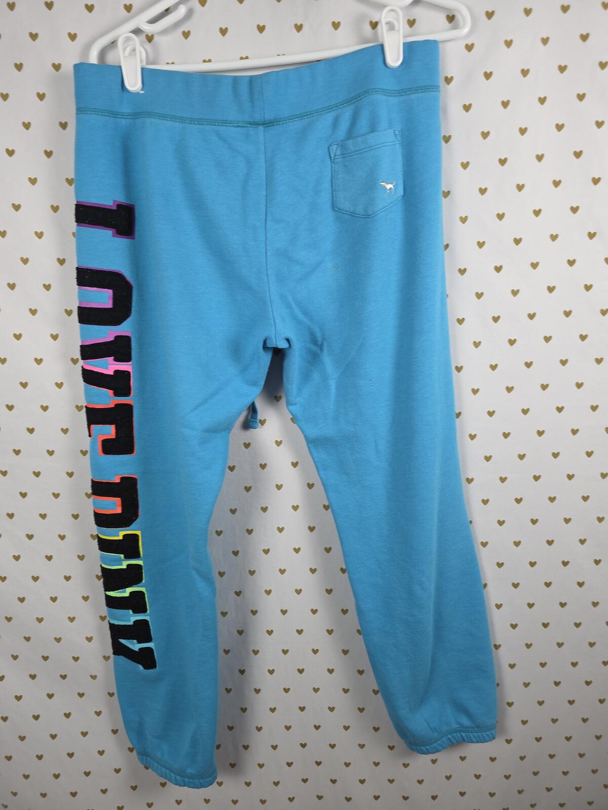 Victorias Secret Pink Vintage Rainbow Embroidered SET 2pc Hoodie Sweats SMALL M