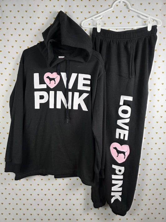 Victorias Secret Pink CAMPUS ORIGINALS Hoodie Sweater Sweats SET 2pc Small MED