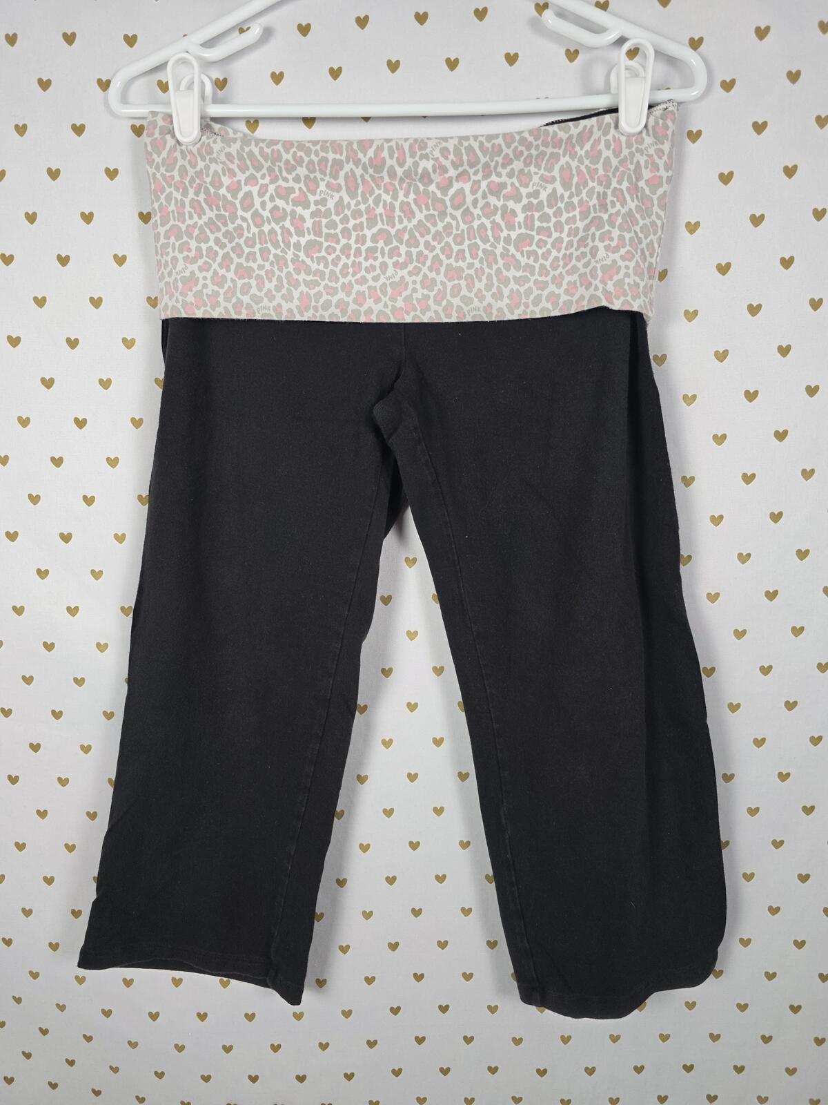 Victorias Secret PINK BLING CHEETAH LEOPARD Foldover Capri Yoga Pants Vintage M